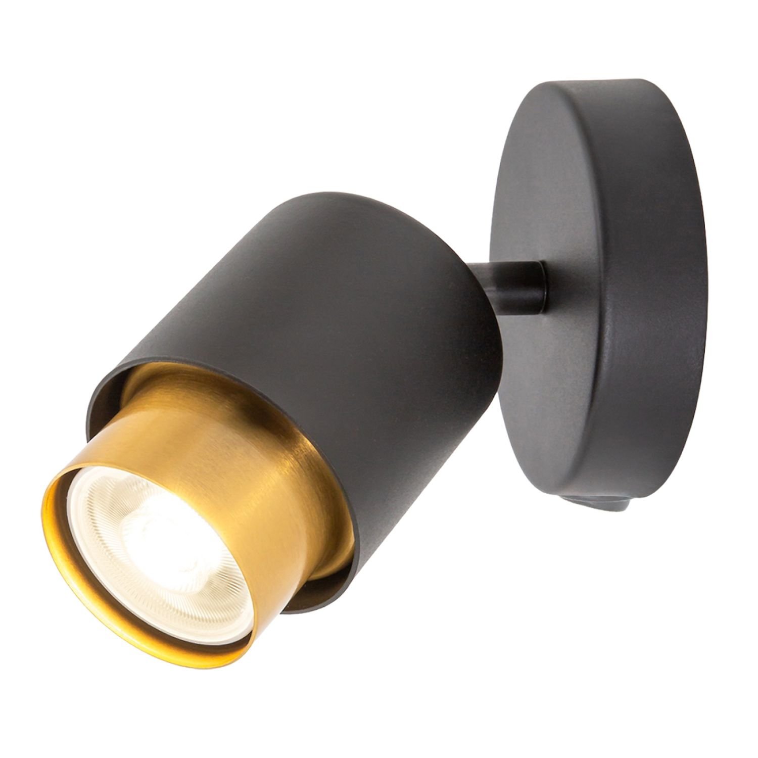 Happy Homewares Matte Black Spot with Inner Gold Metal Wall Light - 10cm