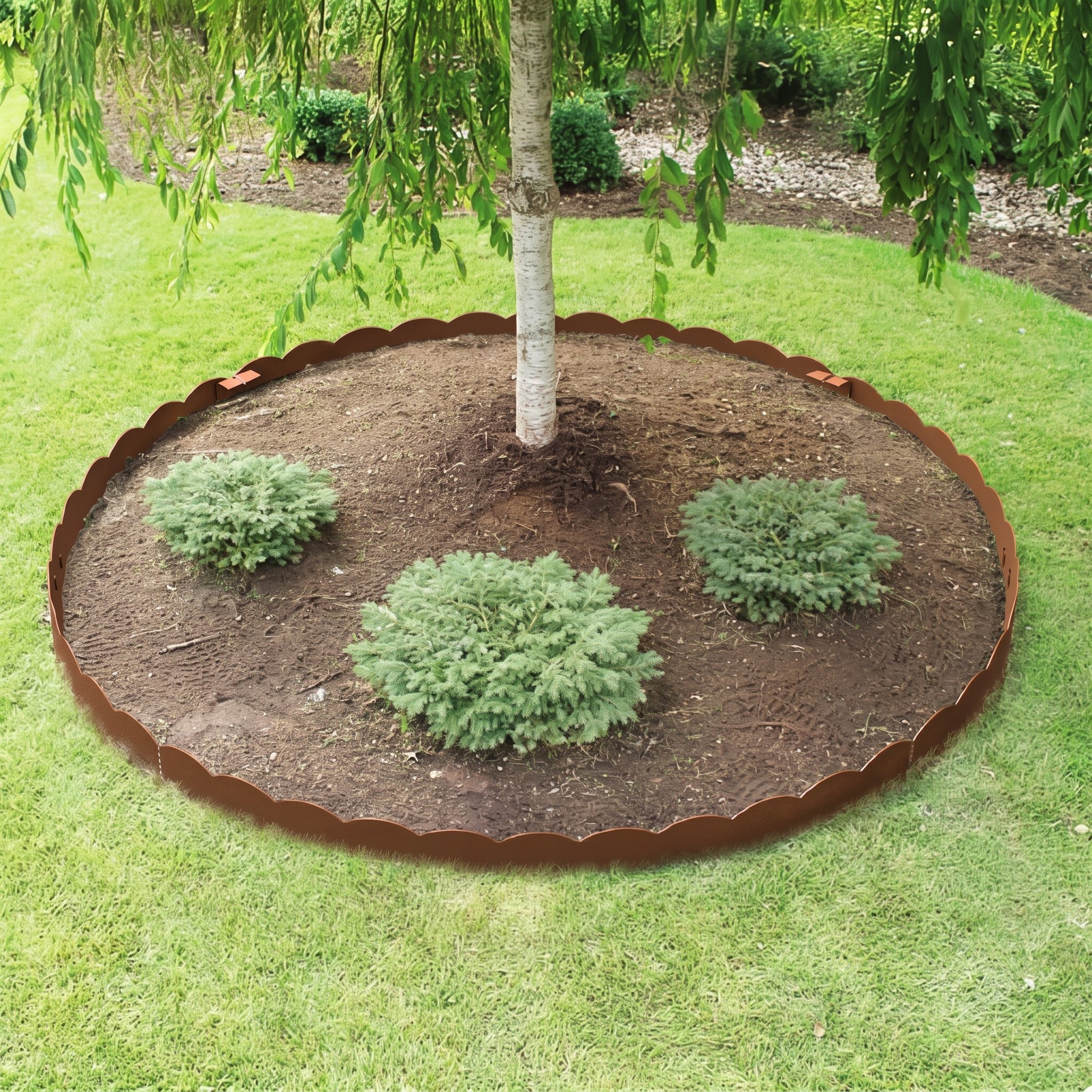 Primrose Scalloped Edging Garden Lawn Edge Section with Stakes - Bronze 9.1m