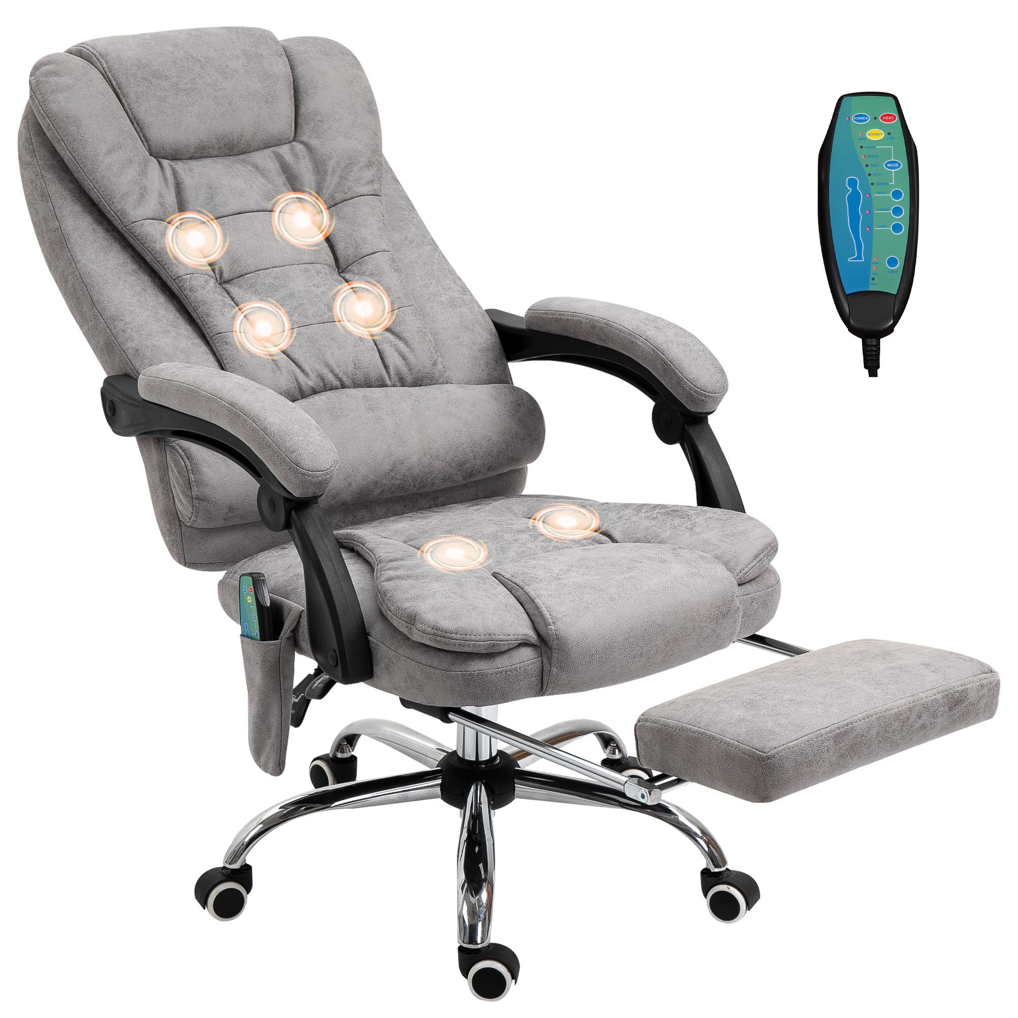 Vinsetto 6 Point Vibrating Massage Heated Lumbar Office Chair - Grey