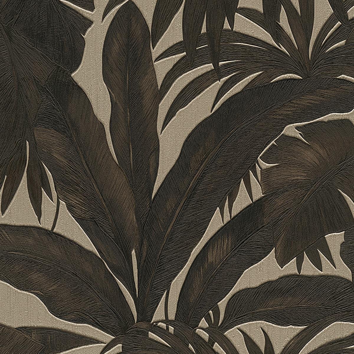 Versace Giungla Palm Leaf Textured Wallpaper - Black & Gold
