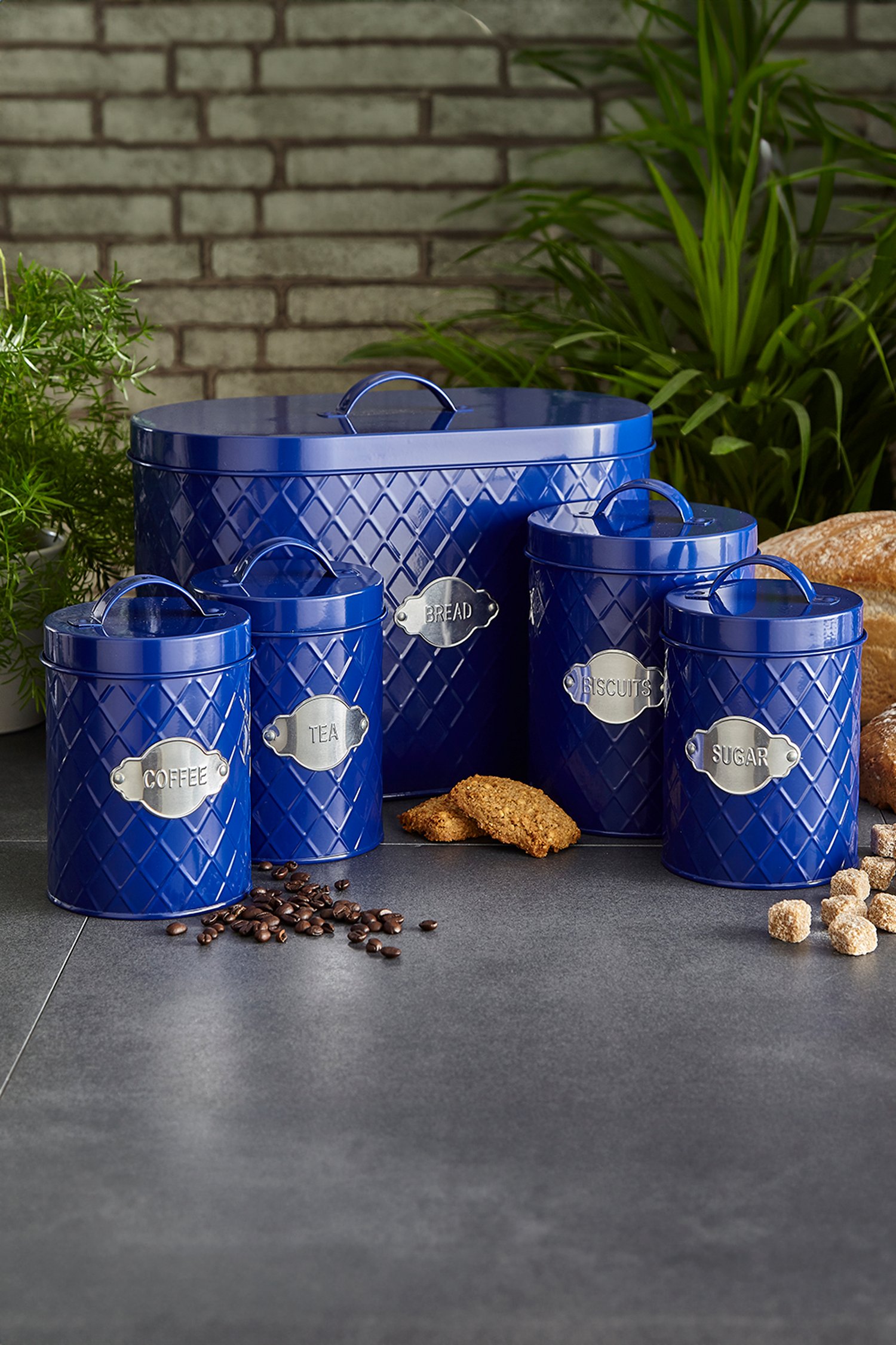 Neo Embossed 5 Piece Kitchen Canister Set Navy