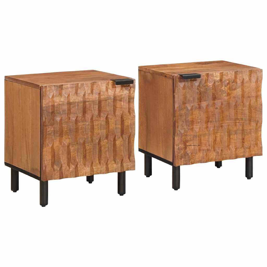 Walplus Pack of 2 Solid Wood Bedside Cabinet - Brown - 40 x 33 x 46 cm