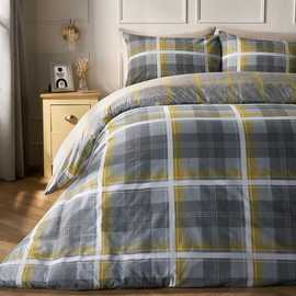 OHS Denim Check Duvet Cover Set Yellow - Double