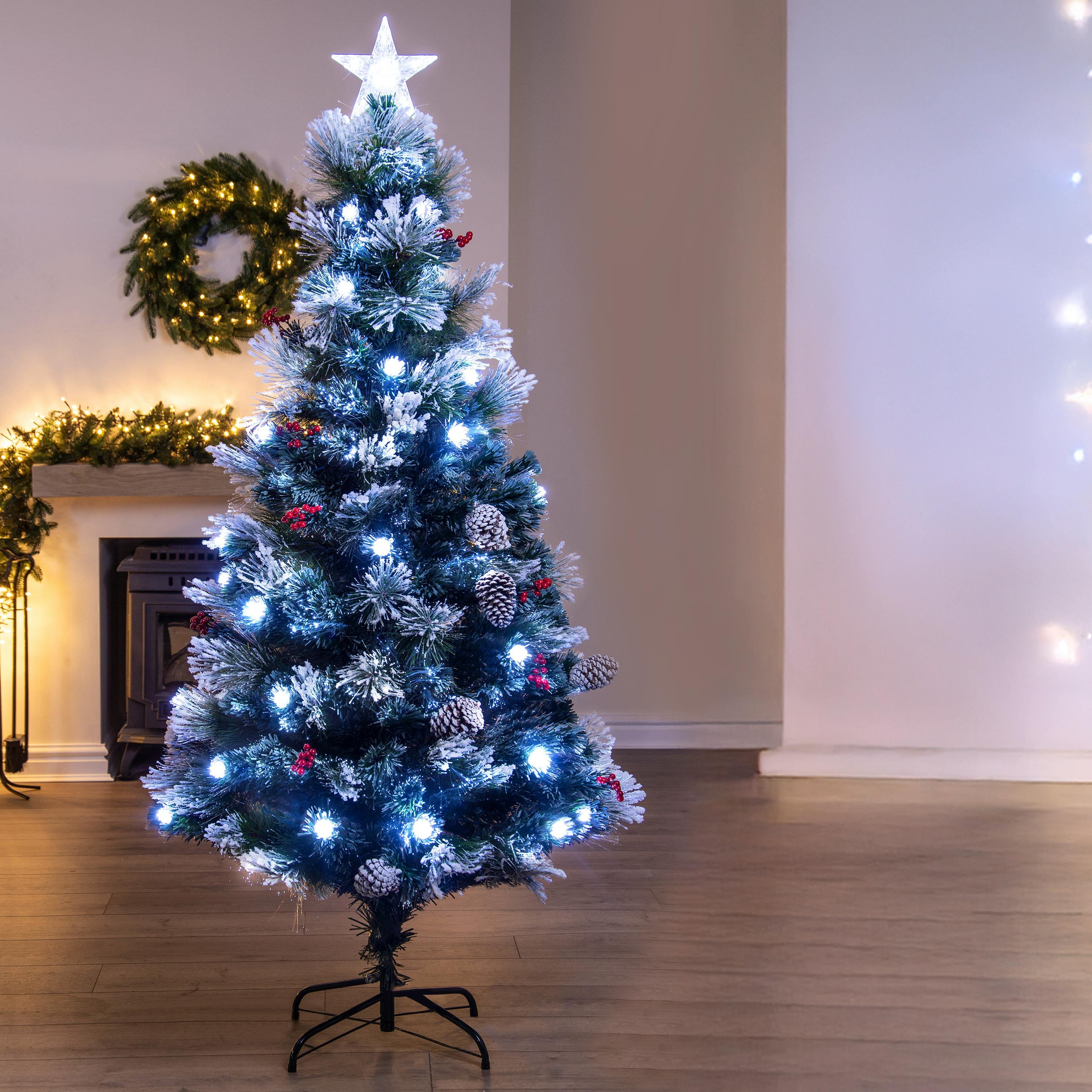 Christmas Tree World 6ft Snowy LED Frosted Pine Fibre Optic Tree