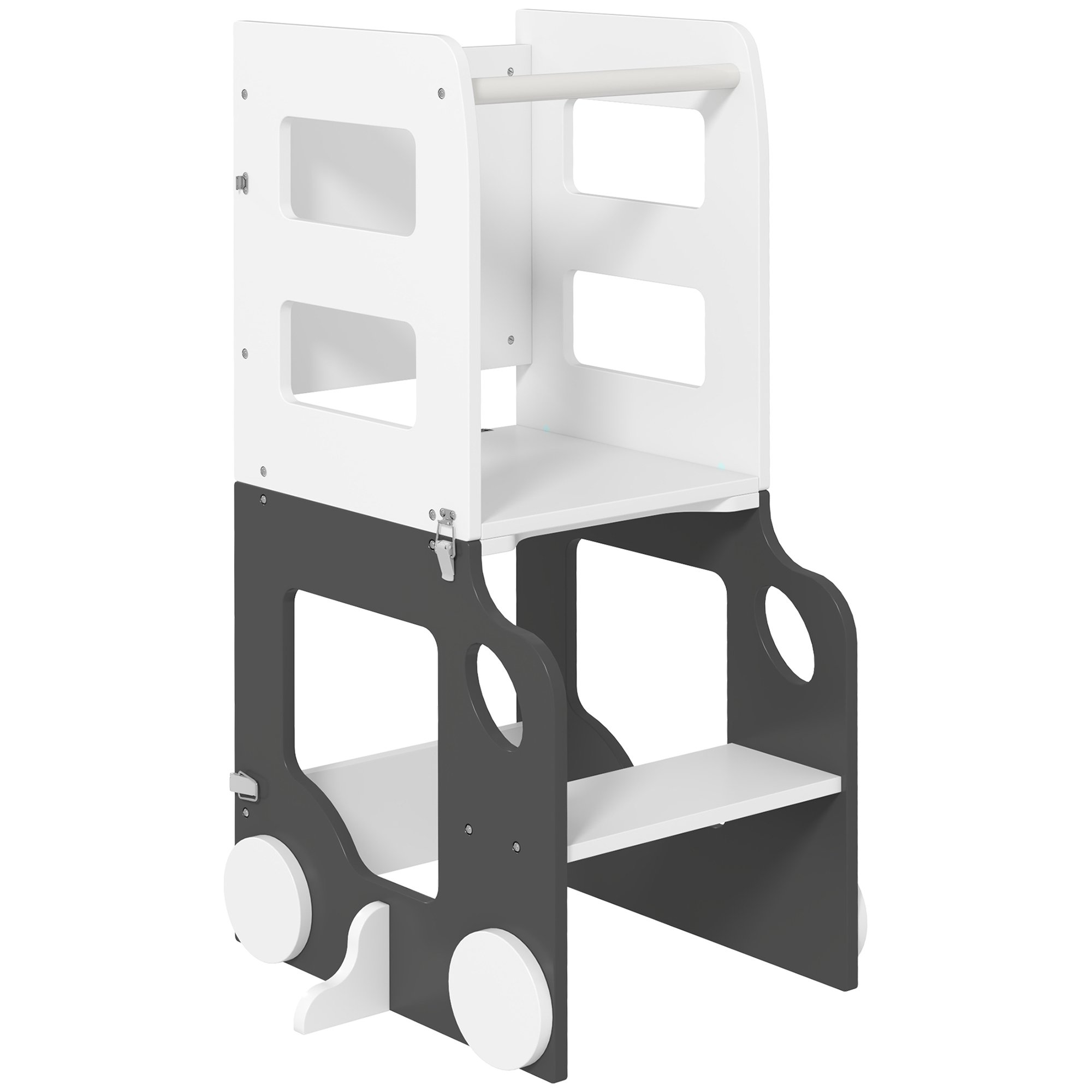 AIYAPLAY 4 in 1 Ages 3 to 6 MDF and Pine Toddler Learning Tower – Grey