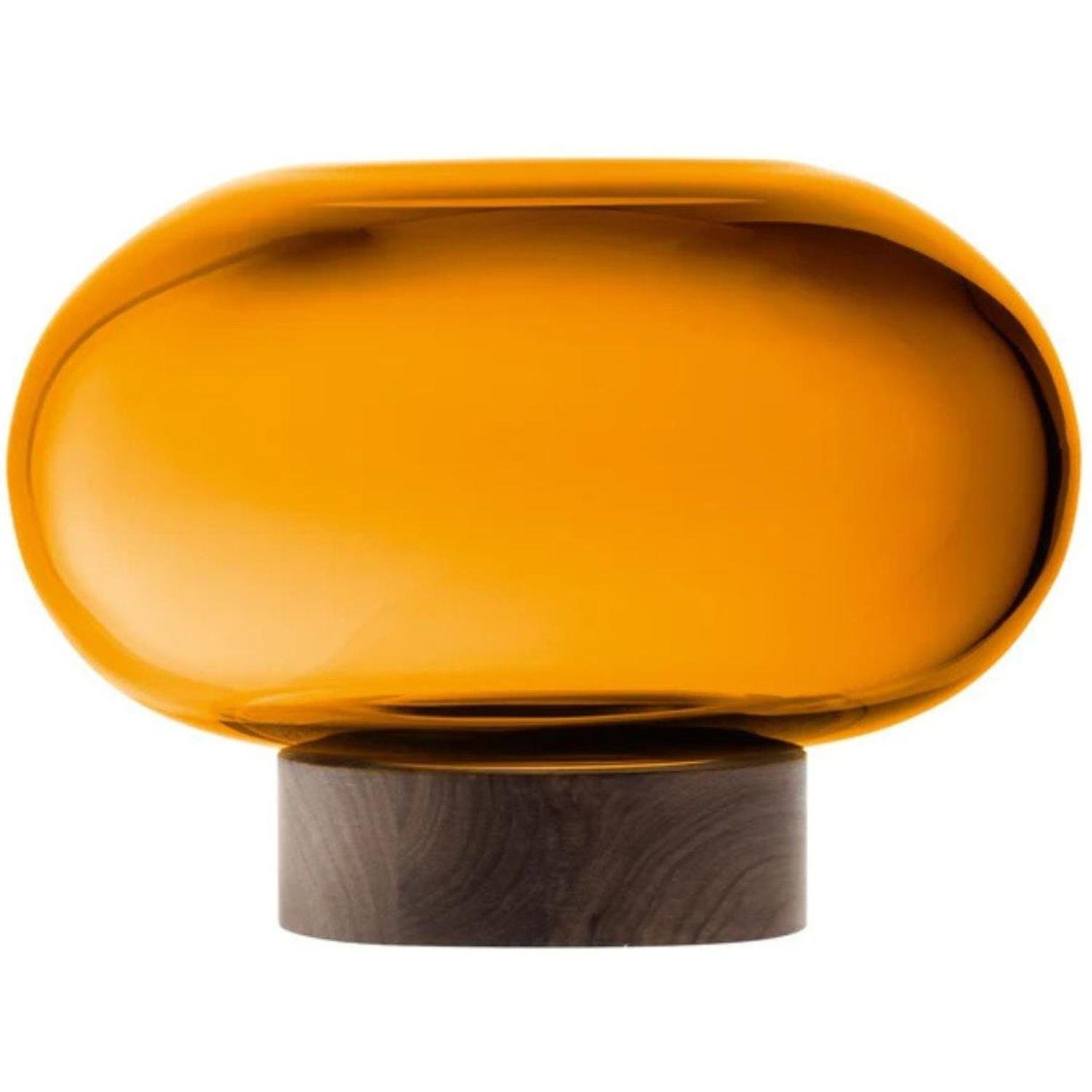 LSA International Oblate Glass Vase 19.5cm with Walnut Base - Amber