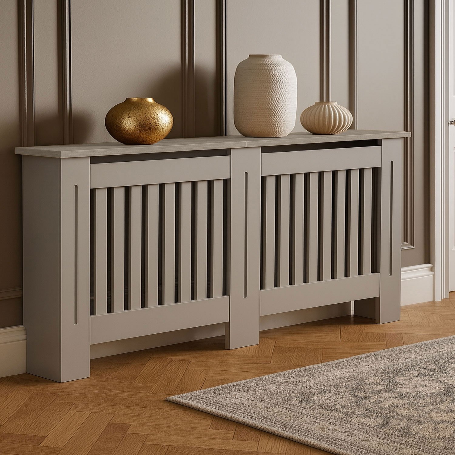 Neo Large Decorative Wooden Radiator Cover Grey
