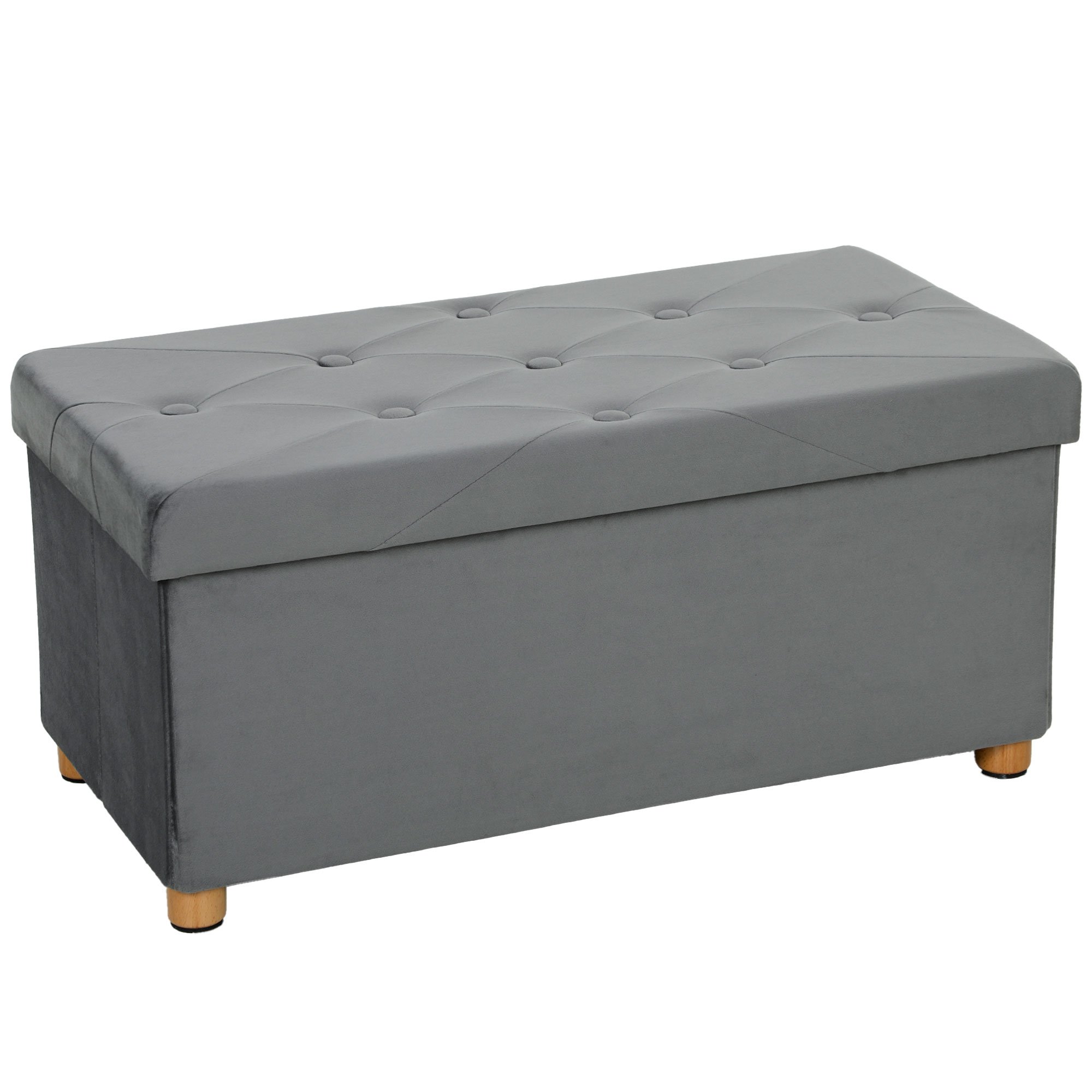HOMCOM Velvet Upholstered Foldable Ottoman Footrest - Grey