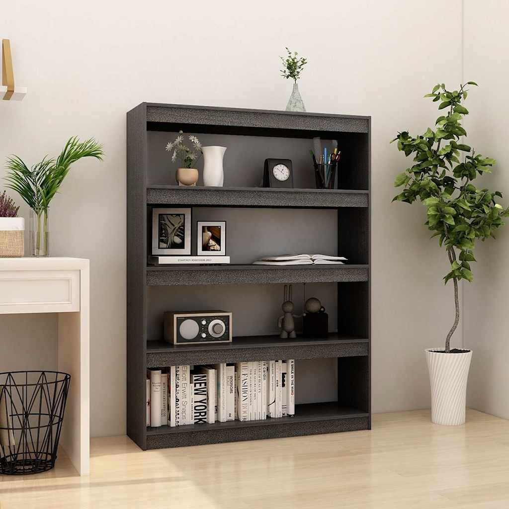 Walplus Solid Pine Book Cabinet - Grey - 100 x 30 x 135.5 cm