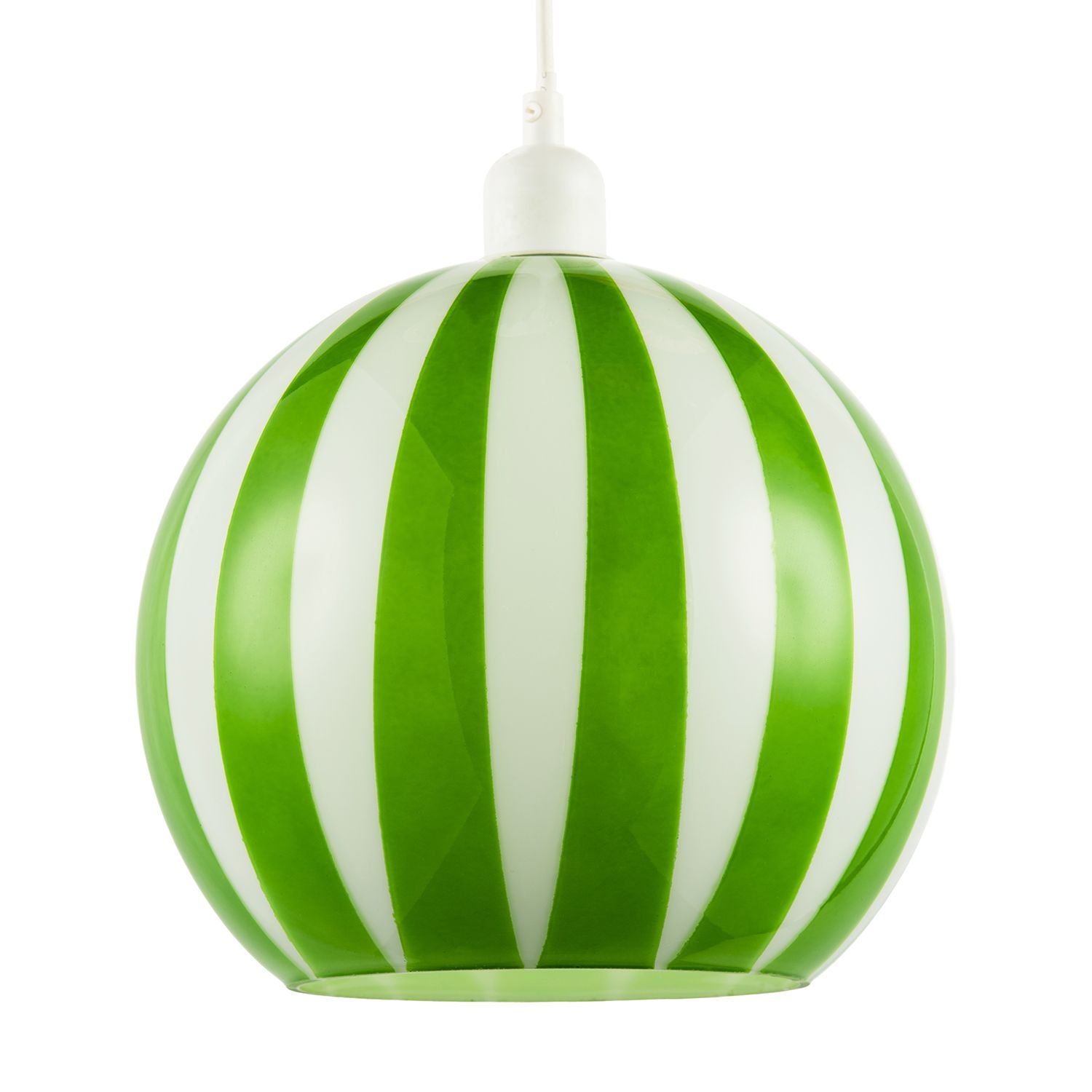 Happy Homewares Green Coloured and White Striped High Pendant Shade - 25cm