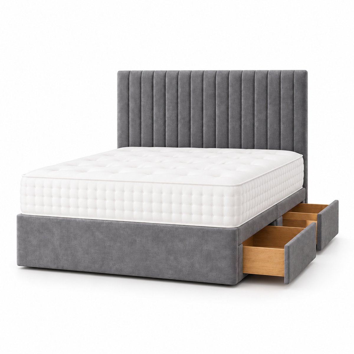 Comfy Deluxe 3ft Single    2 Drawer Suede  Divan Bed Set -  Grey