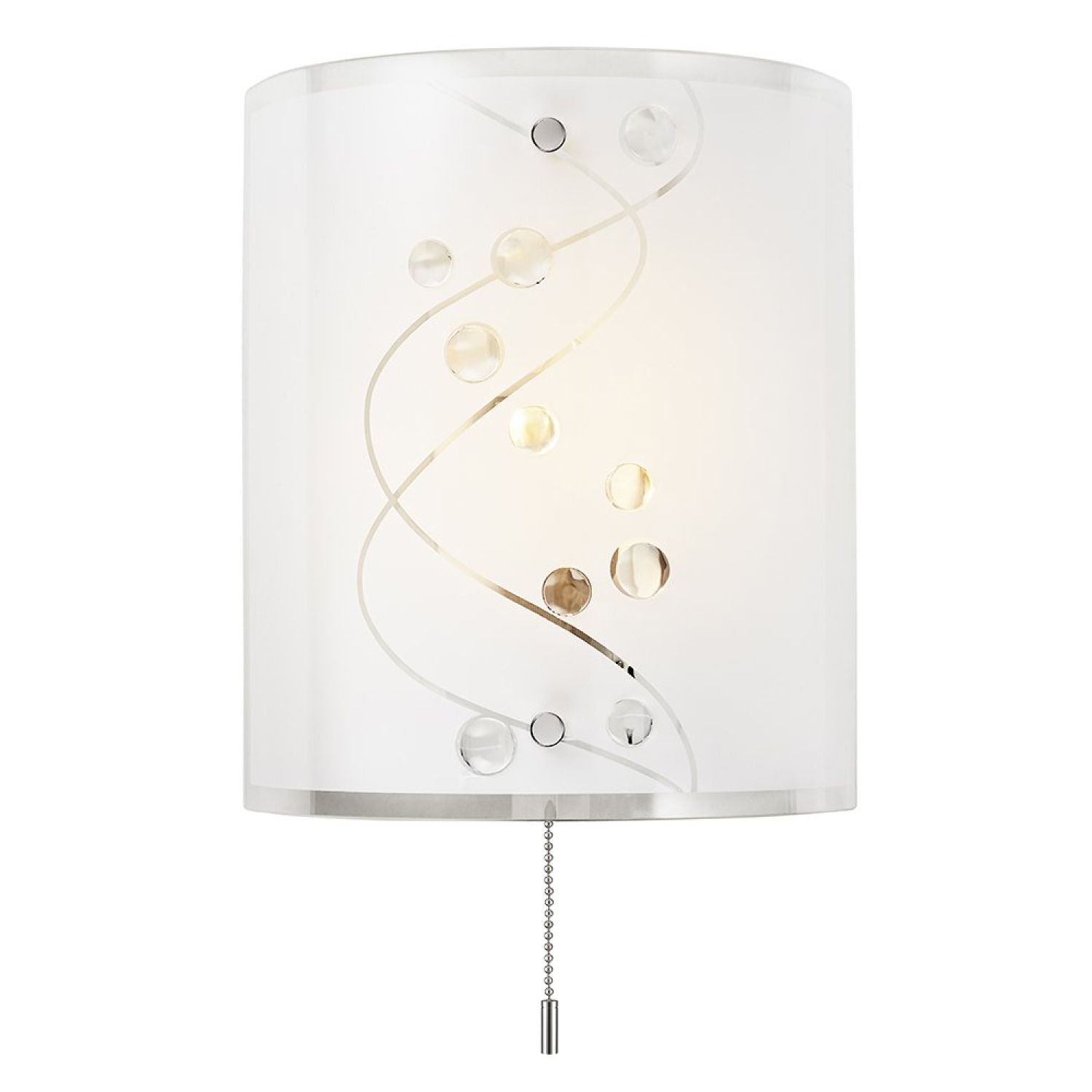 Happy Homewares White Glass and Clear Glass Beaded with Pull Wall Light - 21cm