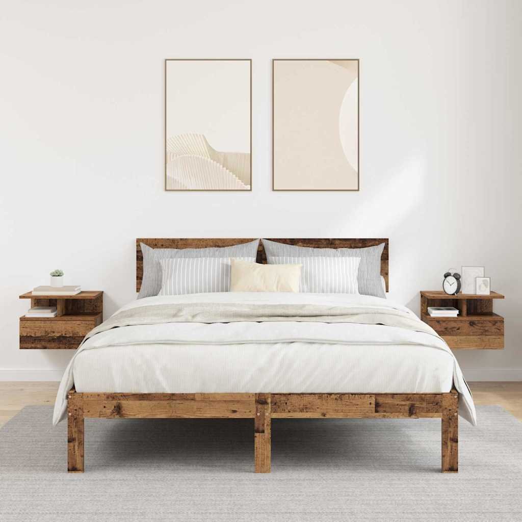 Walplus Pack of 2 Floating Bedside Cabinet - Dark Wood - 40 x 31 x 28 cm
