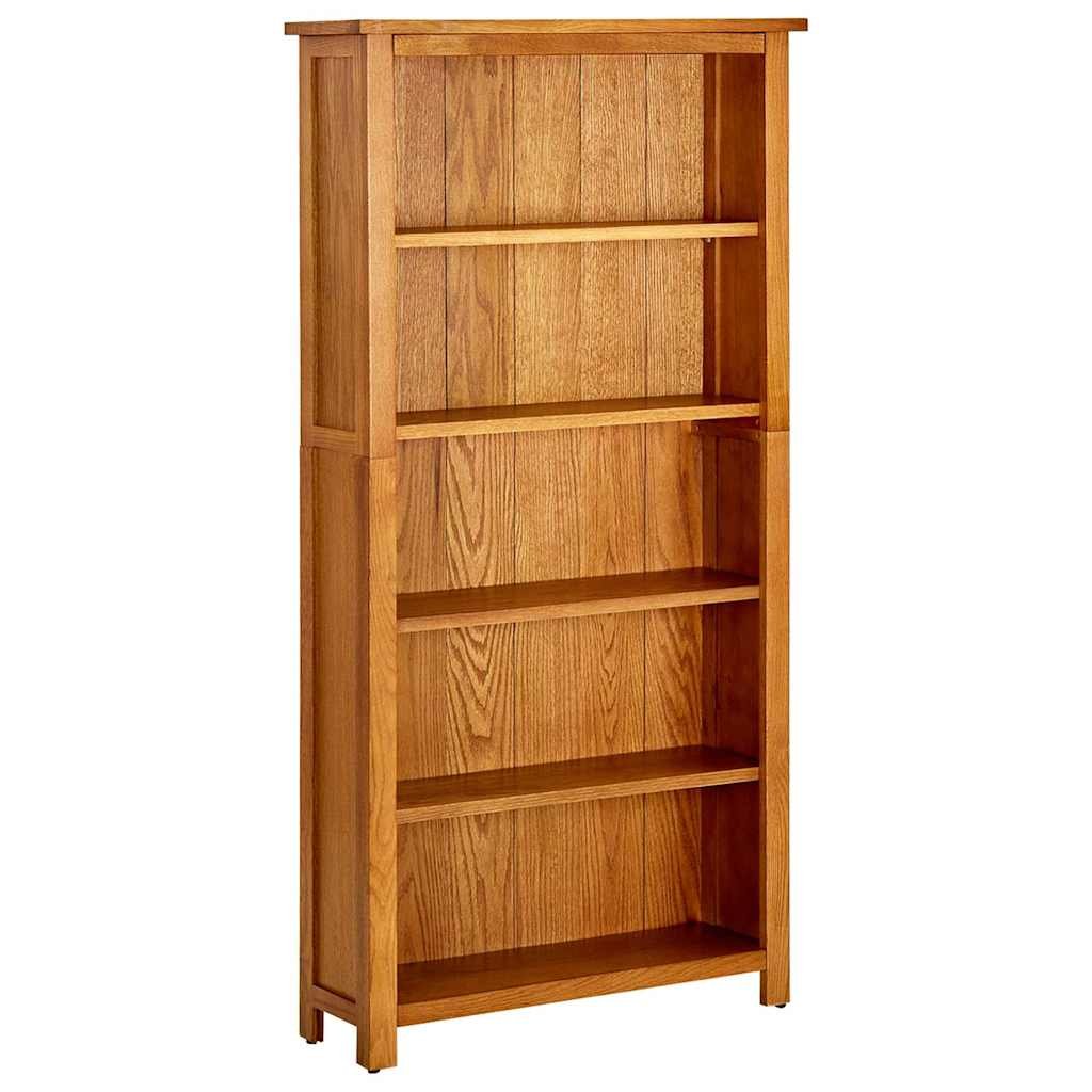 Walplus 5 Tier Solid Oak Bookcase - Brown - 70 x 22 x 140 cm