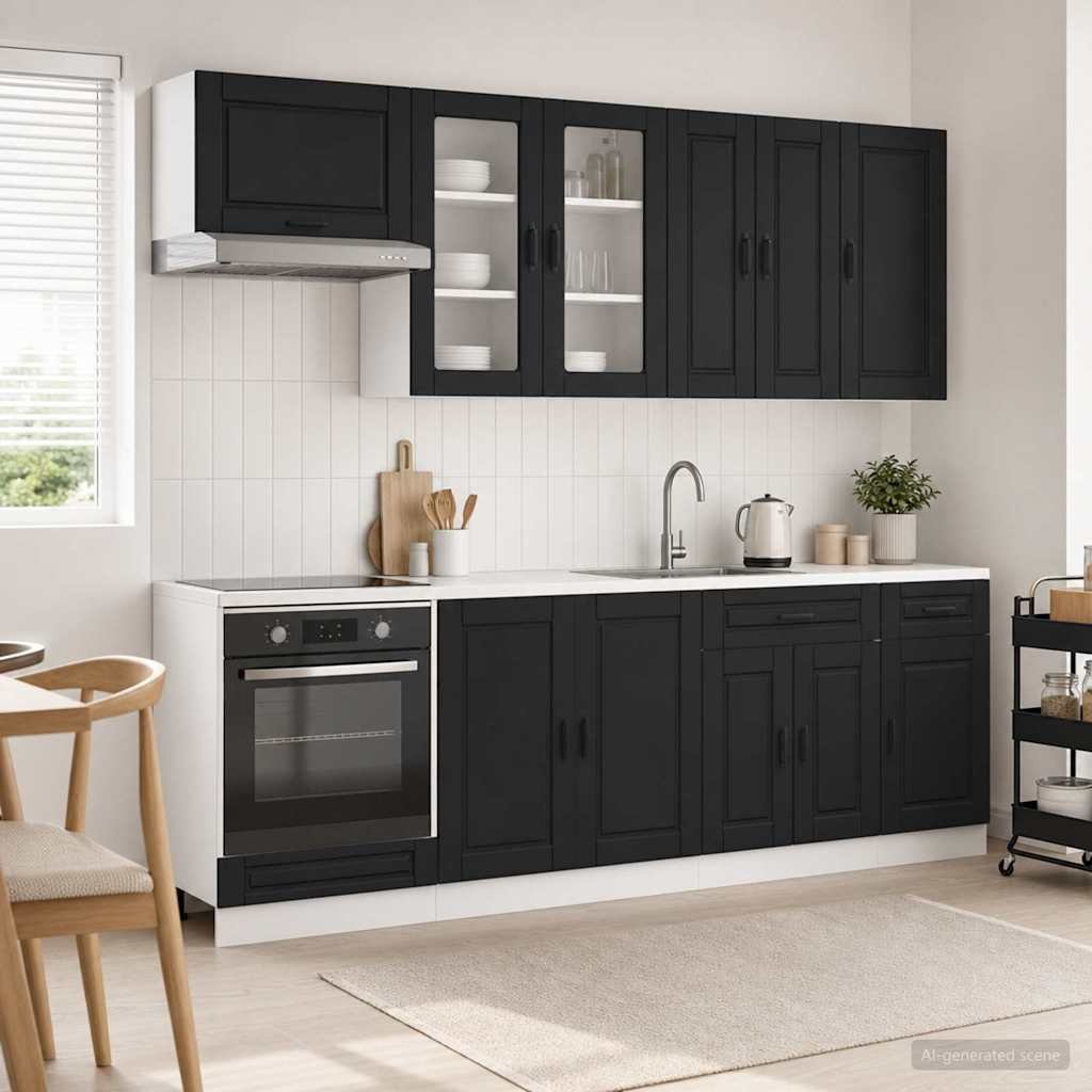 Walplus 8 Piece Engineered Wood Kitchen Unit Set - Black