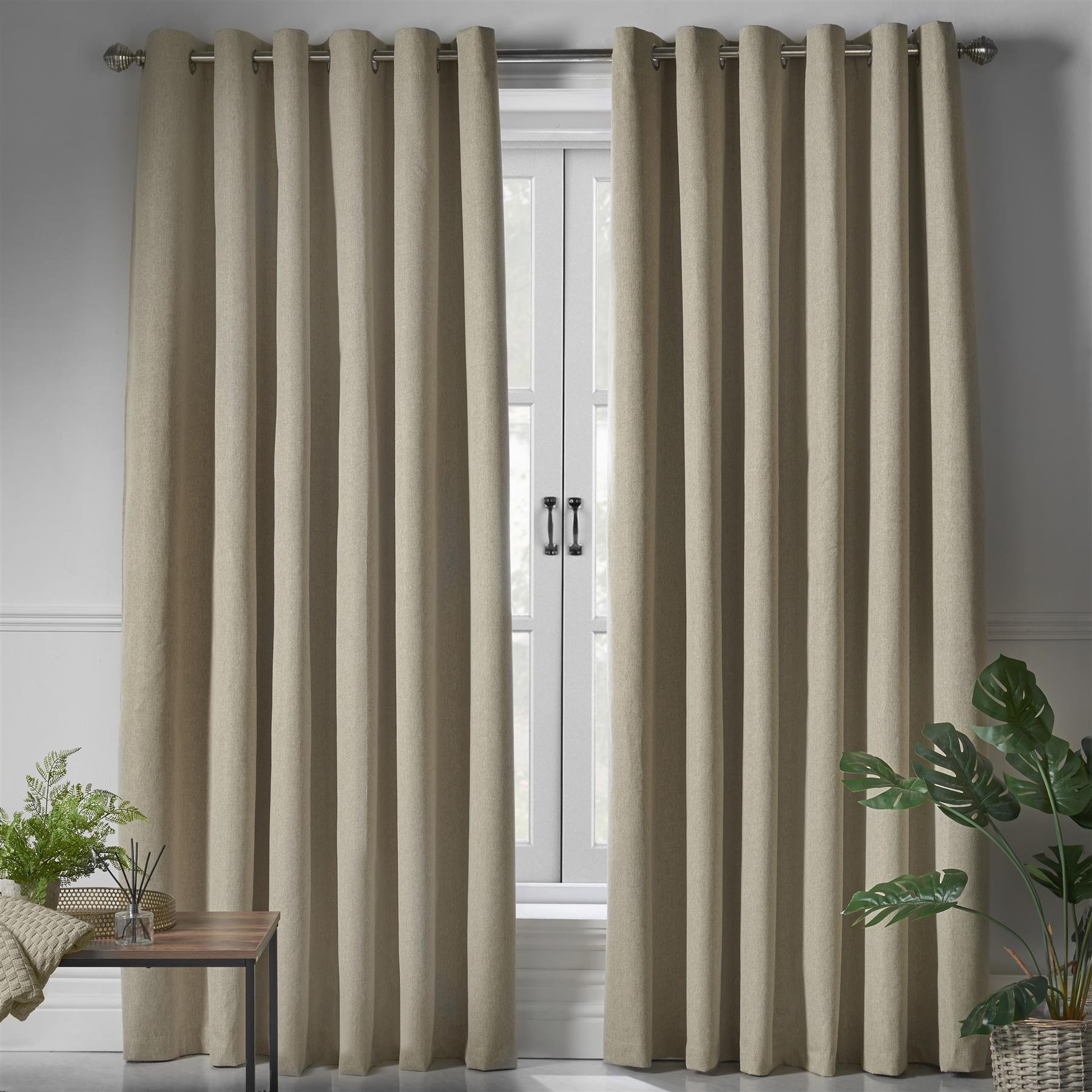 Luxury Living Linen Look Blackout Eyelet Curtains 168cm x 229cm - Beige