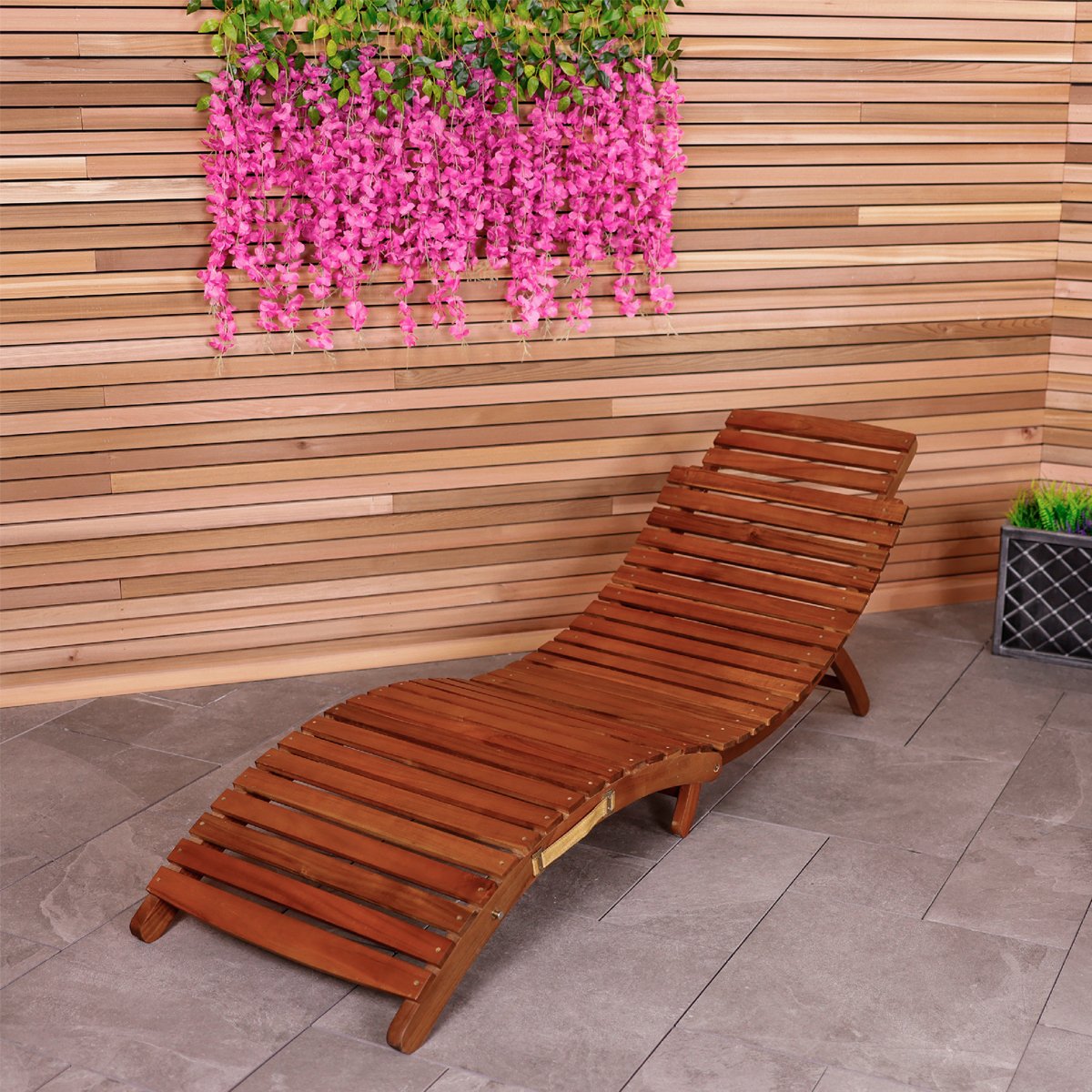 Charles Bentley Curved Design Sun Lounger Hardwood Outdoor Furniture - Brown