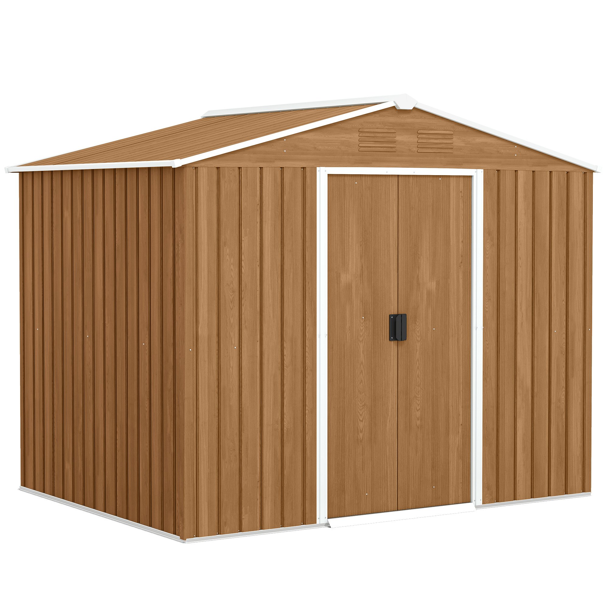 Outsunny Metal Vented Lockable Garden Shed – Brown Wood Effect