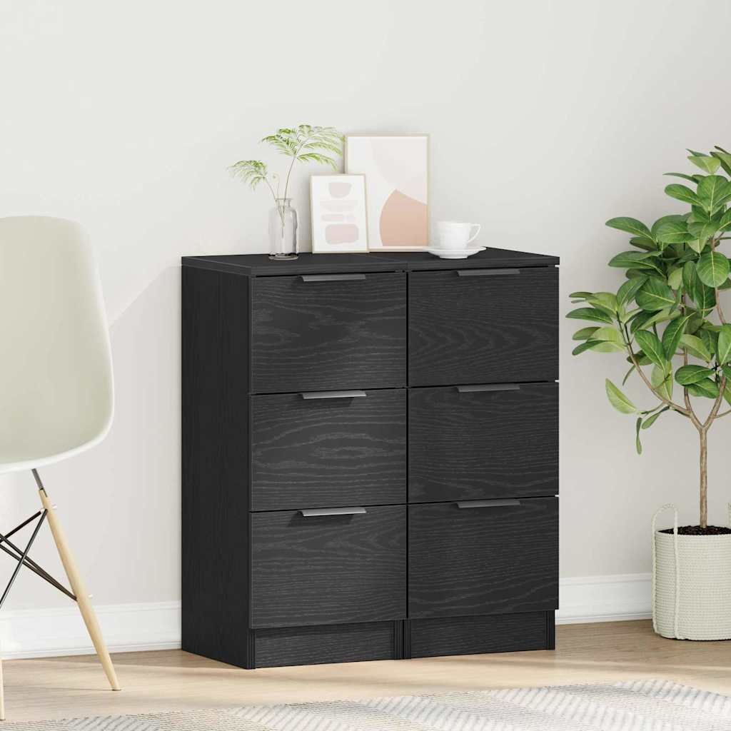 Walplus 2 Piece Engineered Wood 6 Drawer Sideboard - Black Oak - 30 x 30 x 70 cm