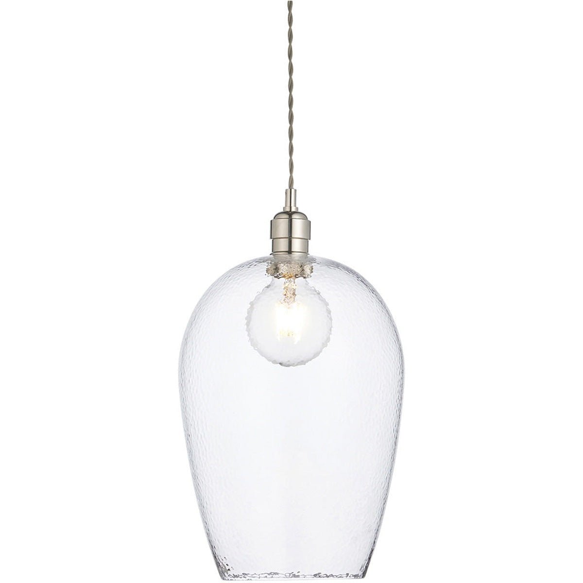 Loops Direct 25cm Diameter LED Steel and Glass Pendant Light - Bright Nickel