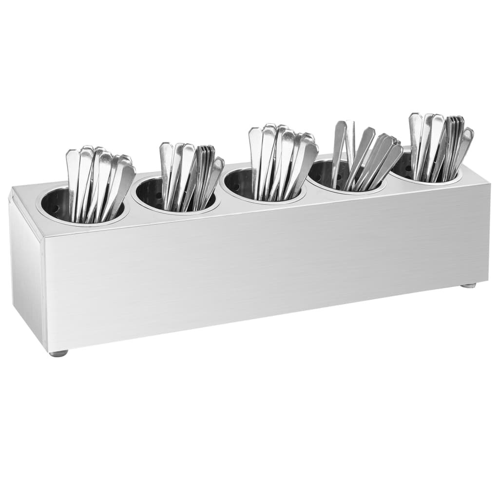 Walplus 5 Compartment Stainless Steel Cutlery Holder - Rectangular