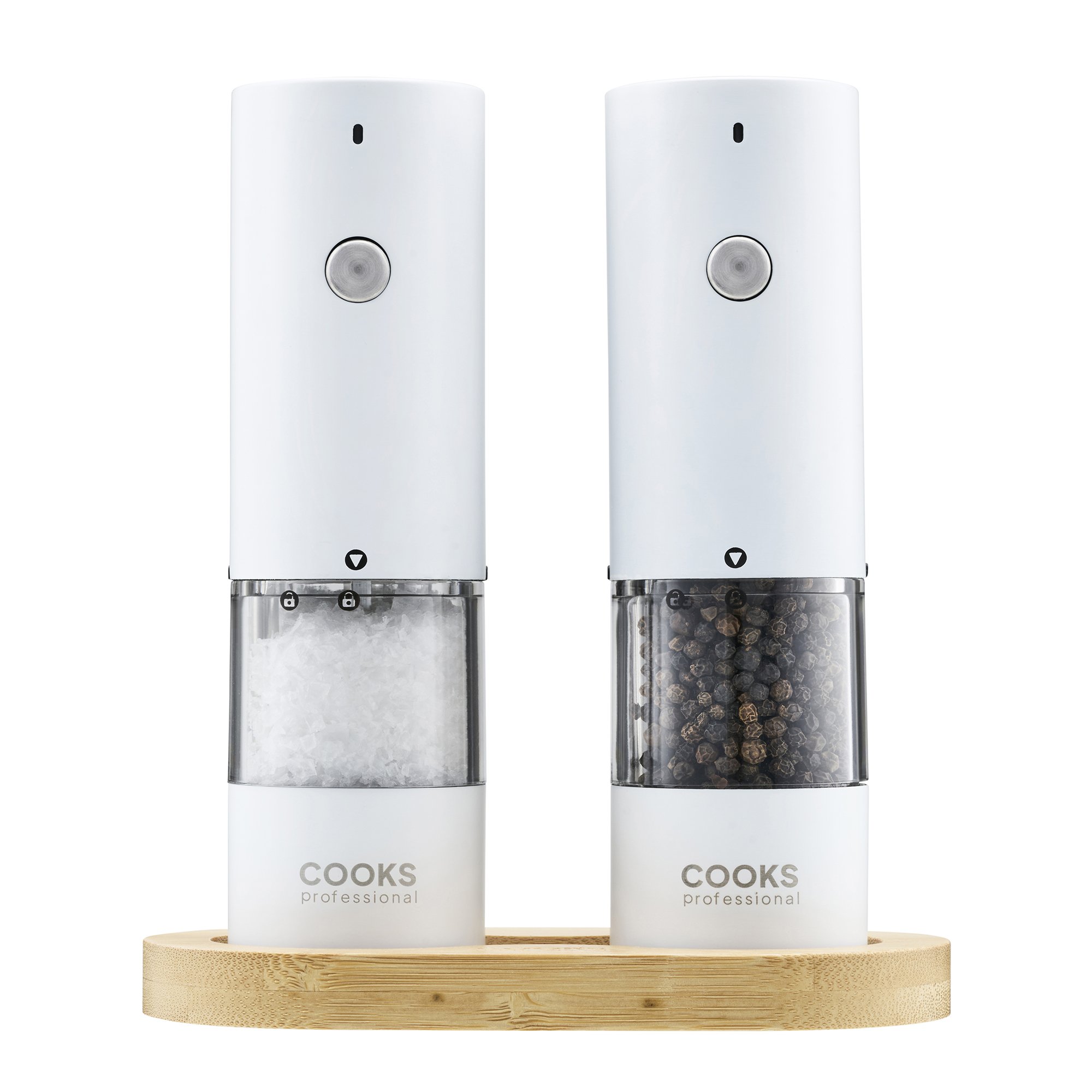 Cooks Professional Rechargeable Salt & Pepper Mill Set with Base - White
