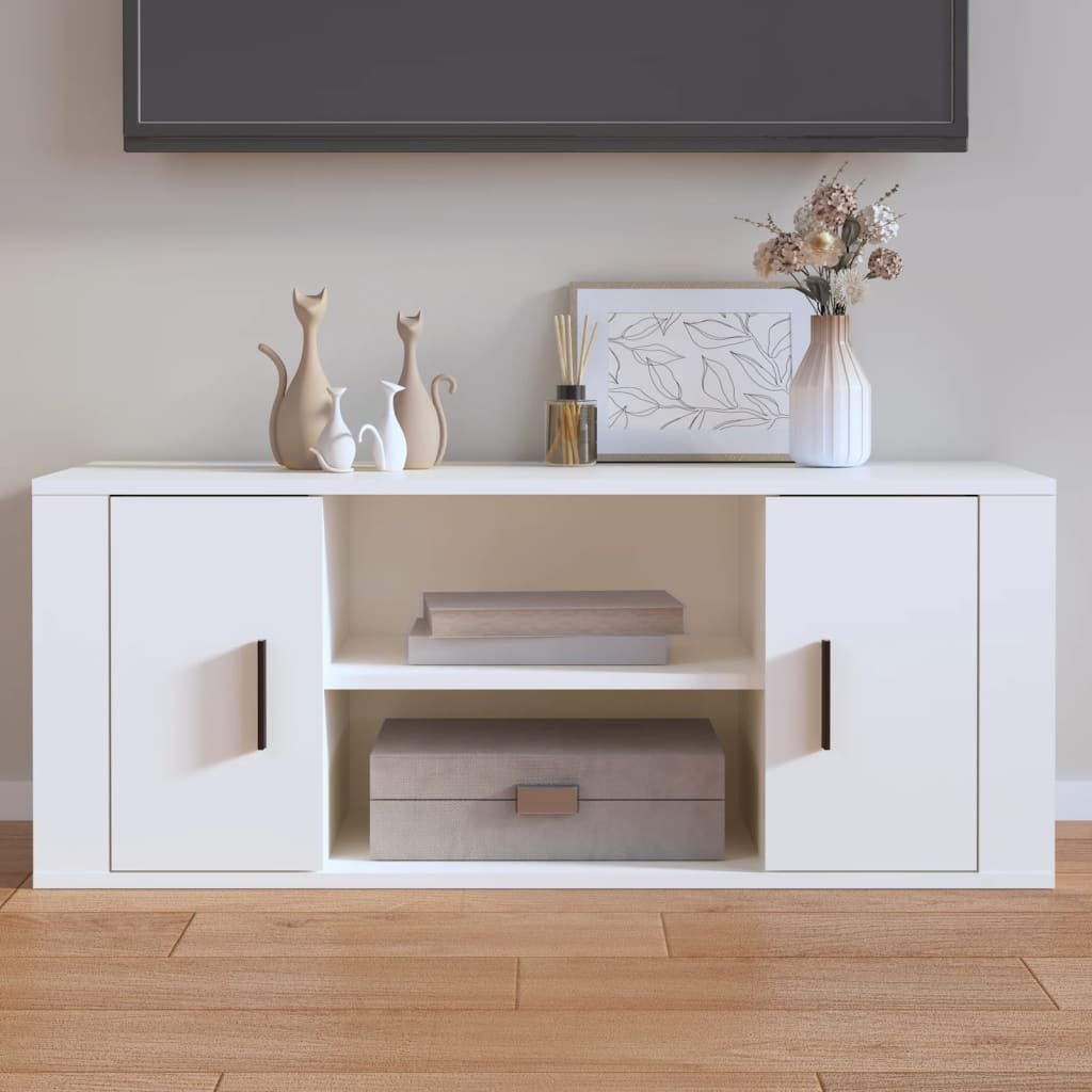 Walplus Engineered Wood 4 Compartments TV Cabinet - White - 100 x 35 x 40 cm