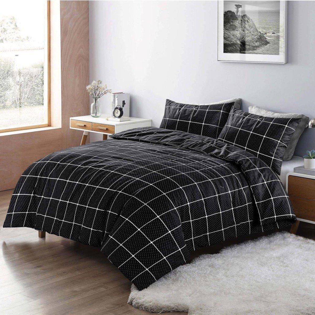 HomeSpace Direct Mateo Black Duvet Cover Set - Double