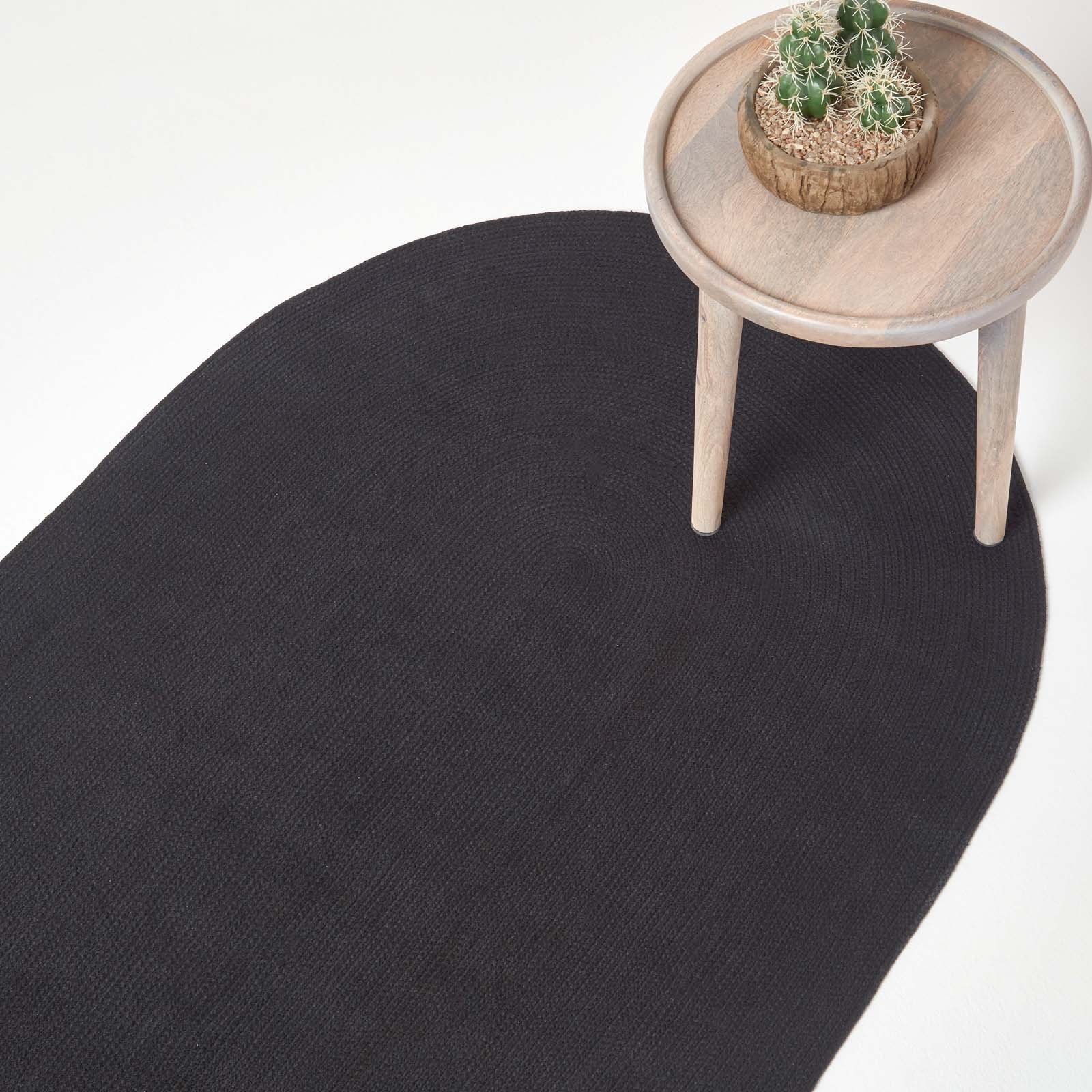 Homescapes Black Handmade Braided Oval Rug - 50 x 80cm