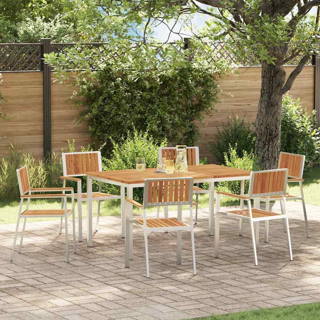 Walplus 7 Piece Solid Acacia Wood Outdoor Dining Set - Brown - 150 x 90 x 75 cm