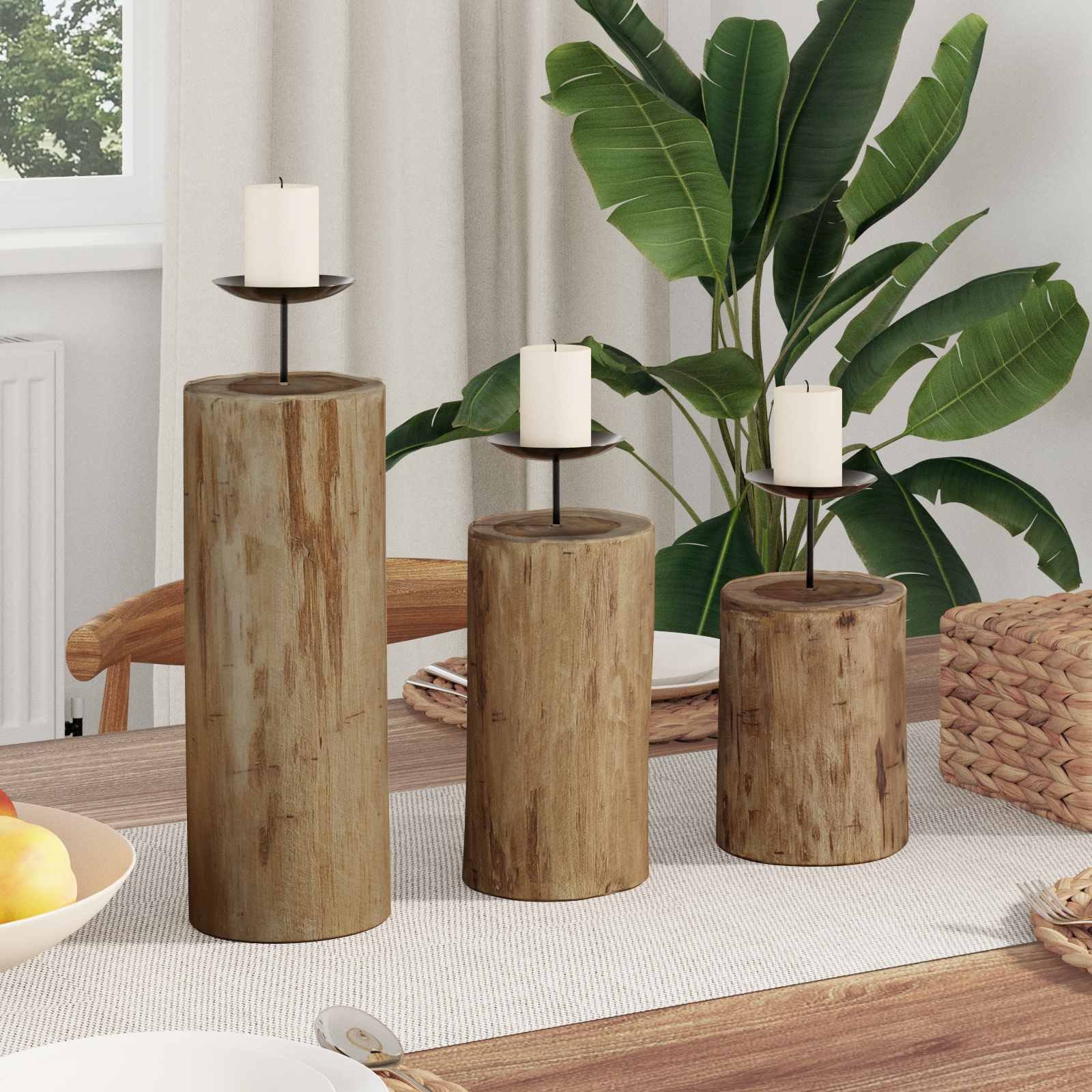 Walplus Natural Wood Candle Holders - Pack of 3