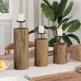 Walplus Natural Wood Candle Holders - Pack of 3