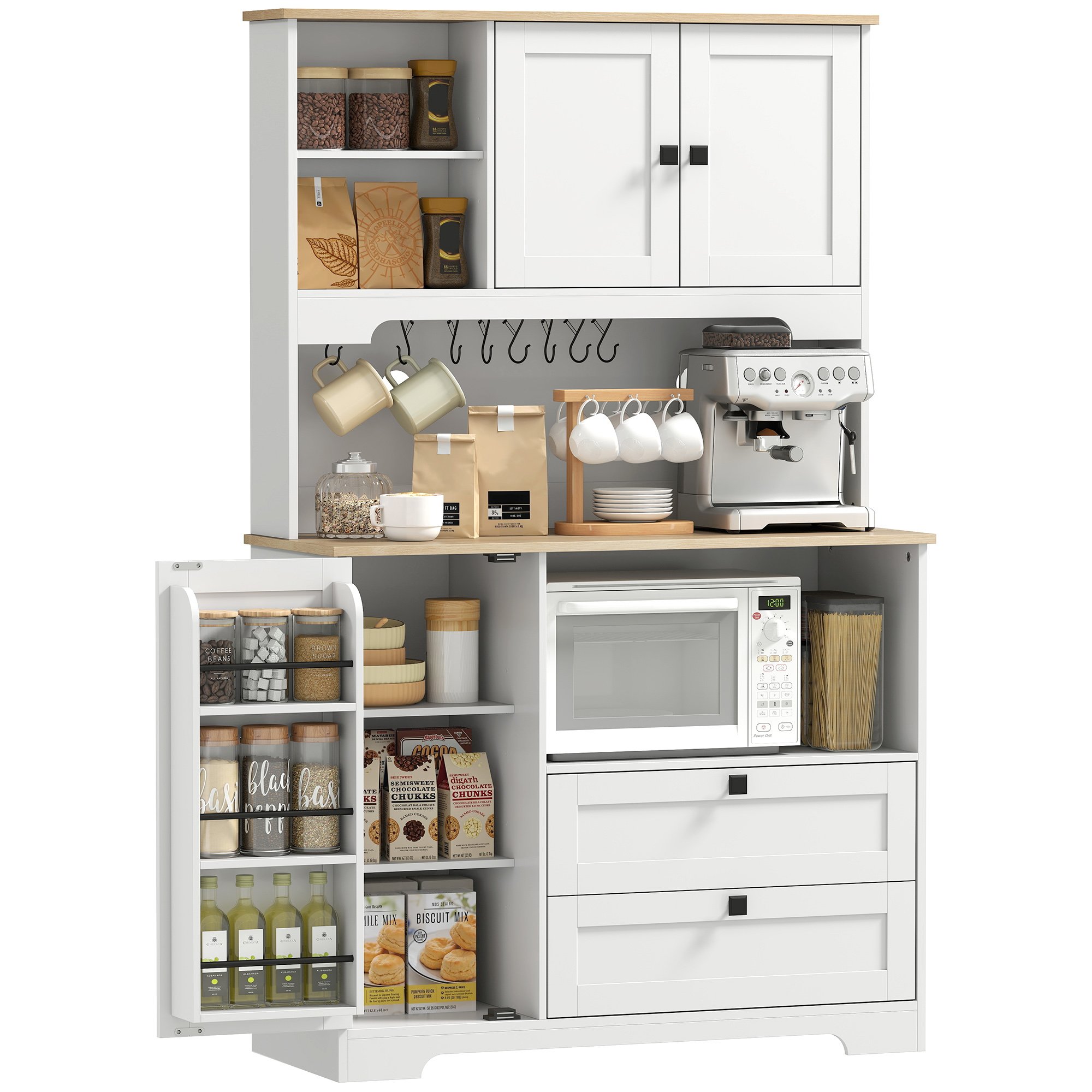 HOMCOM Kitchen Cupboard with 2 Cabinets and 2 Drawers - White
