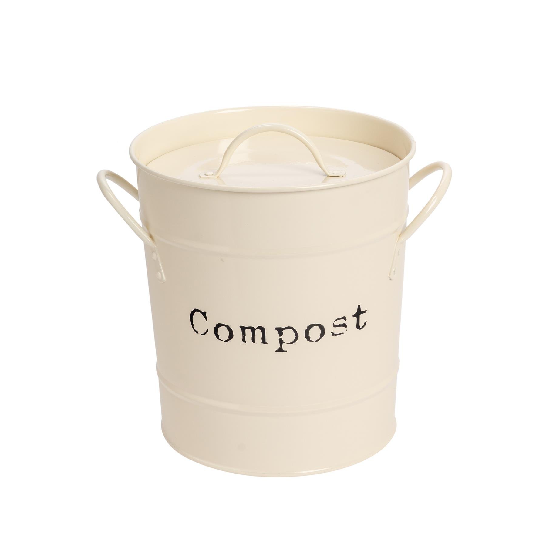 Harbour Housewares Vintage Metal Kitchen Compost Bin - Cream