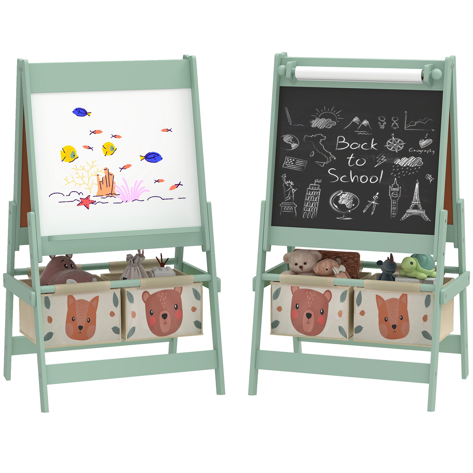 AIYAPLAY 3 in 1 Paper Roll Chalkboard Whiteboard Baskets Kids Easel - Green
