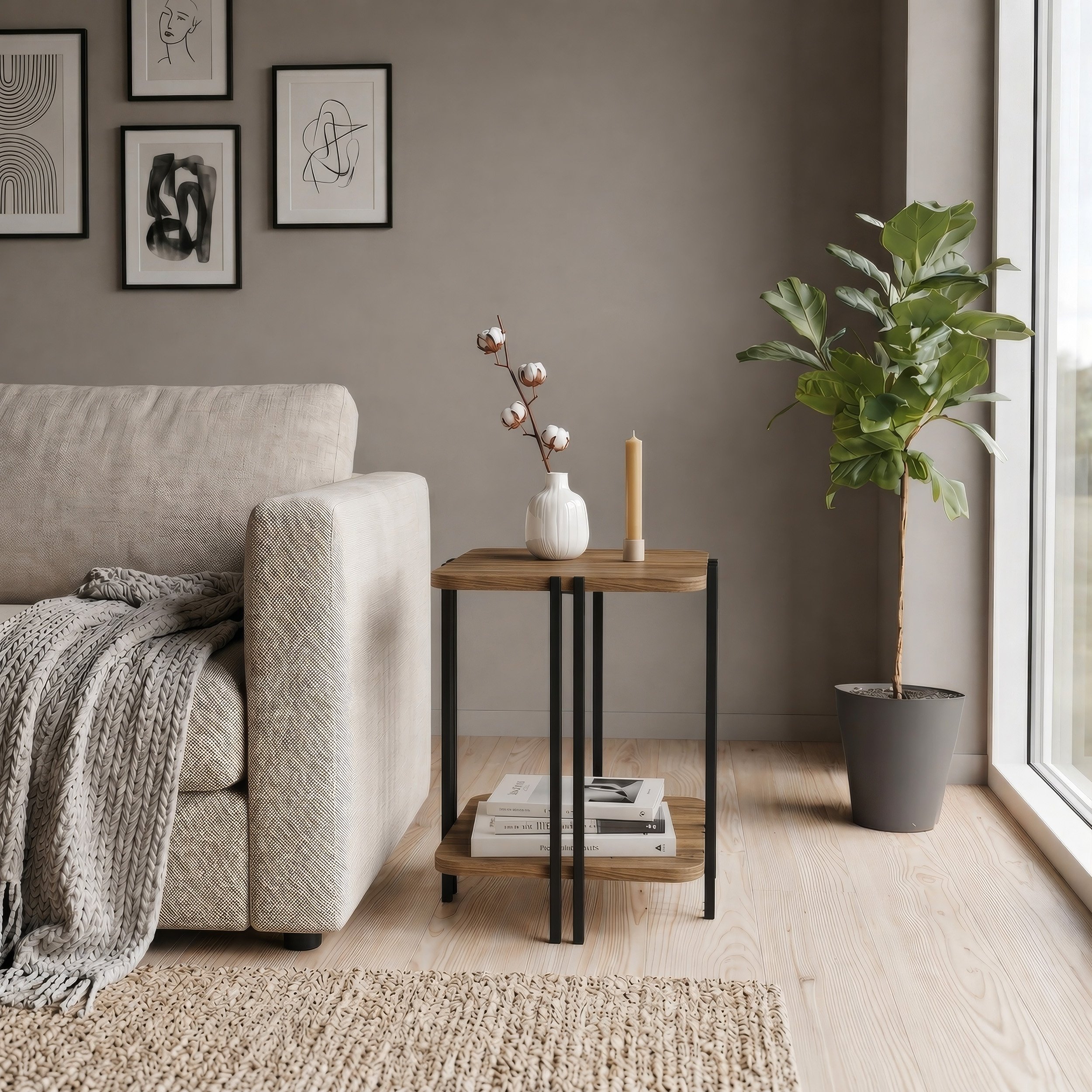 Decortie Notus 2-Tier Side Table - Oak Effect