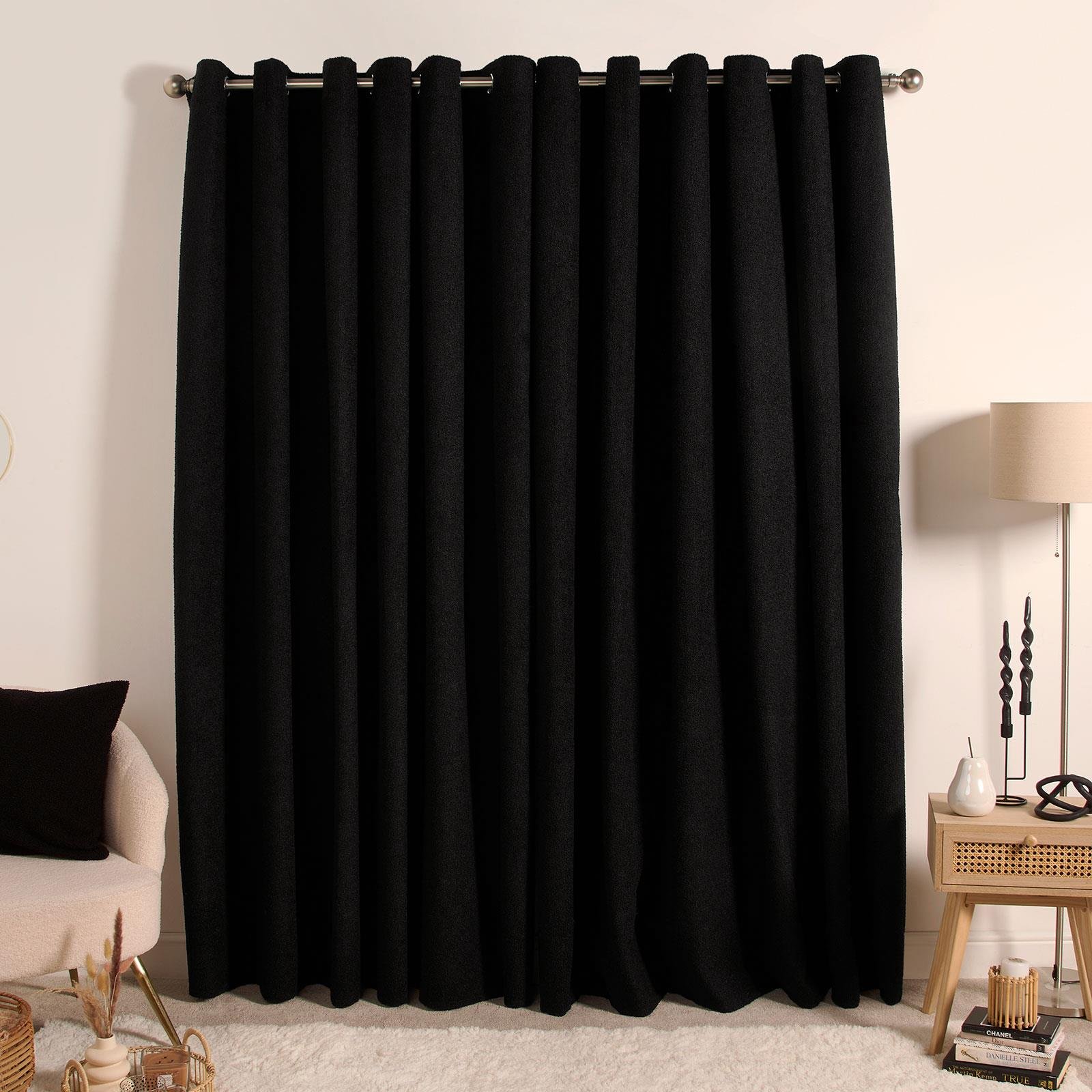 OHS Plain Boucle Eyelet Curtains 168 x 229cm - Black