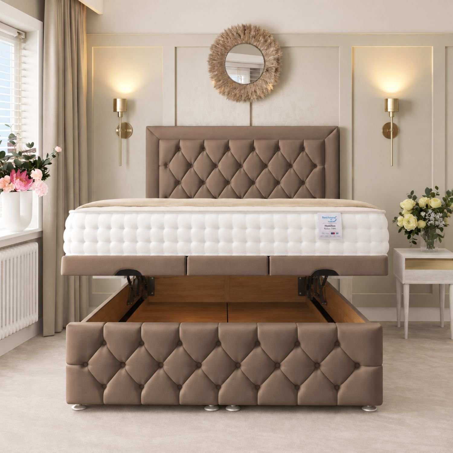 Bed Choices Hilton King Size Ottoman Divan Bed with 54" Headboard - Brown