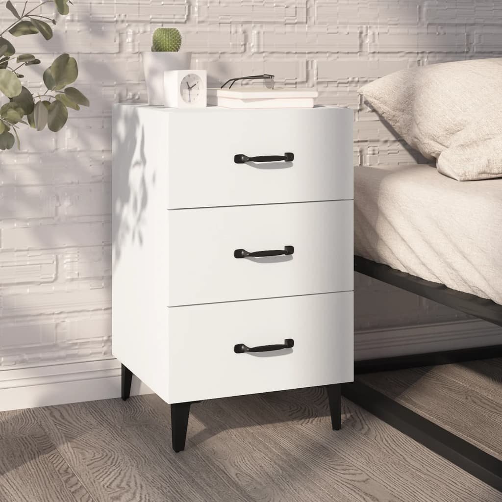 Walplus 3 Drawer Engineered Wood Bedside Cabinet - White - 40 x 40 x 66 cm