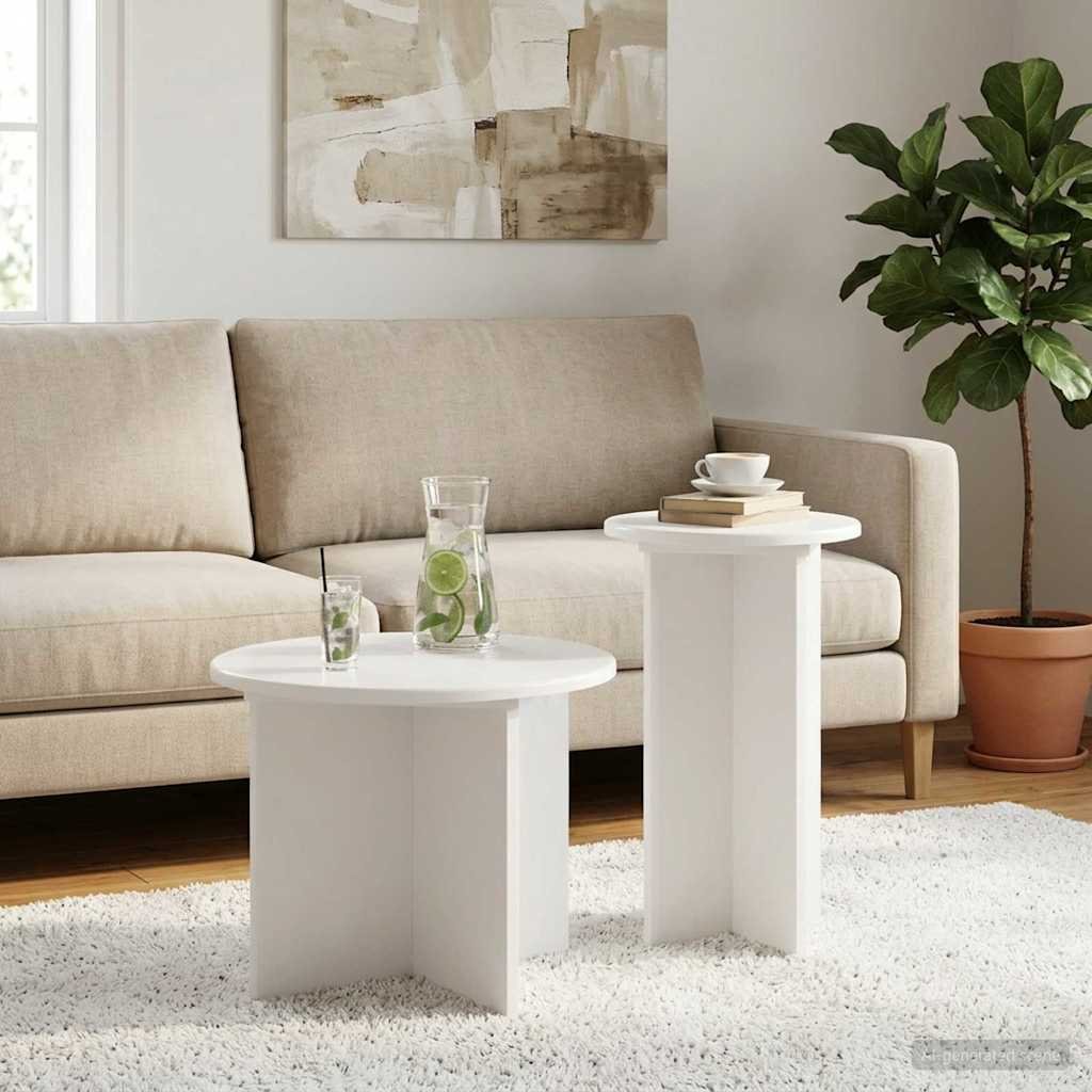Walplus Pack of 2 Storage Engineered Wood Side Table - White - 45 x 35 cm
