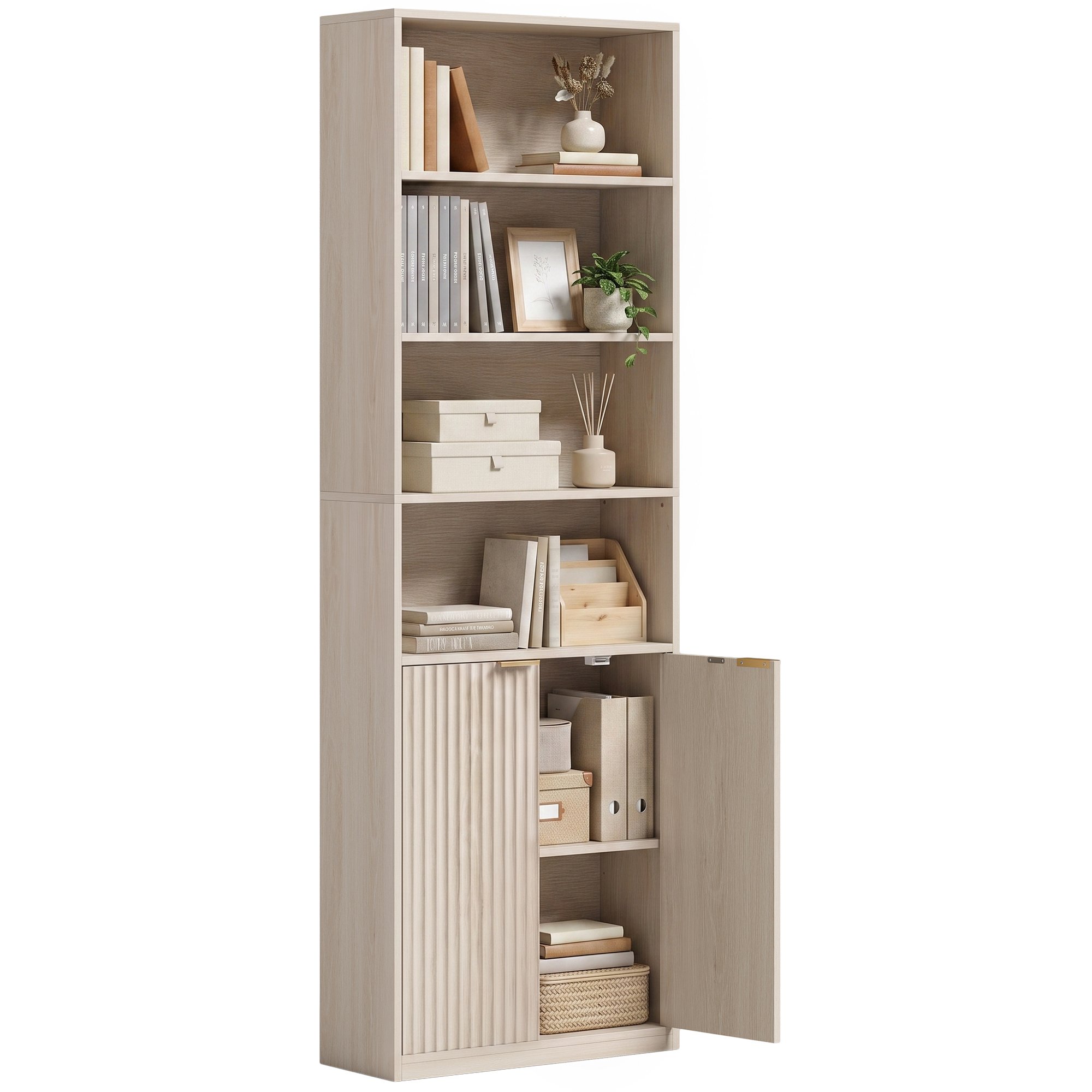 HOMCOM 6 Tier Slim Freestanding Shelving Unit - Oak
