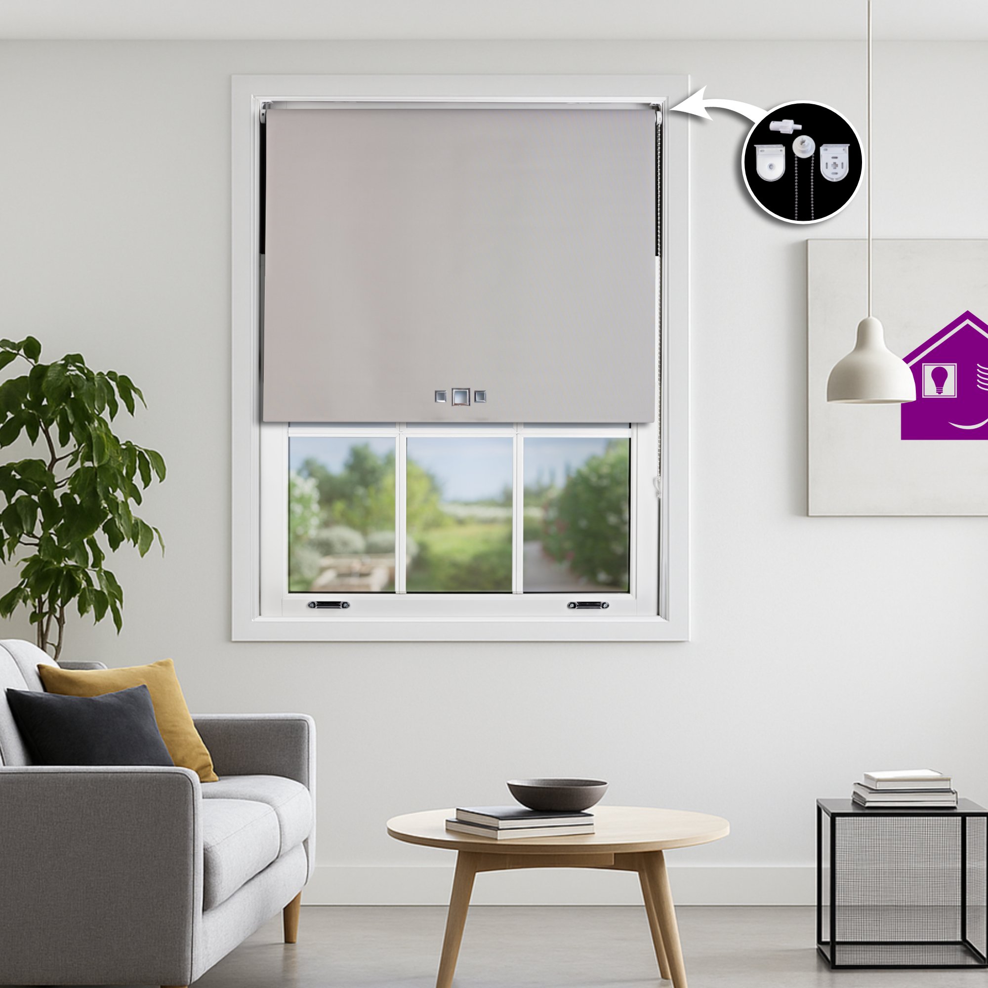Furnished Grey Blackout Roller Blind Triple Square Eyelets - 50 x 165cm