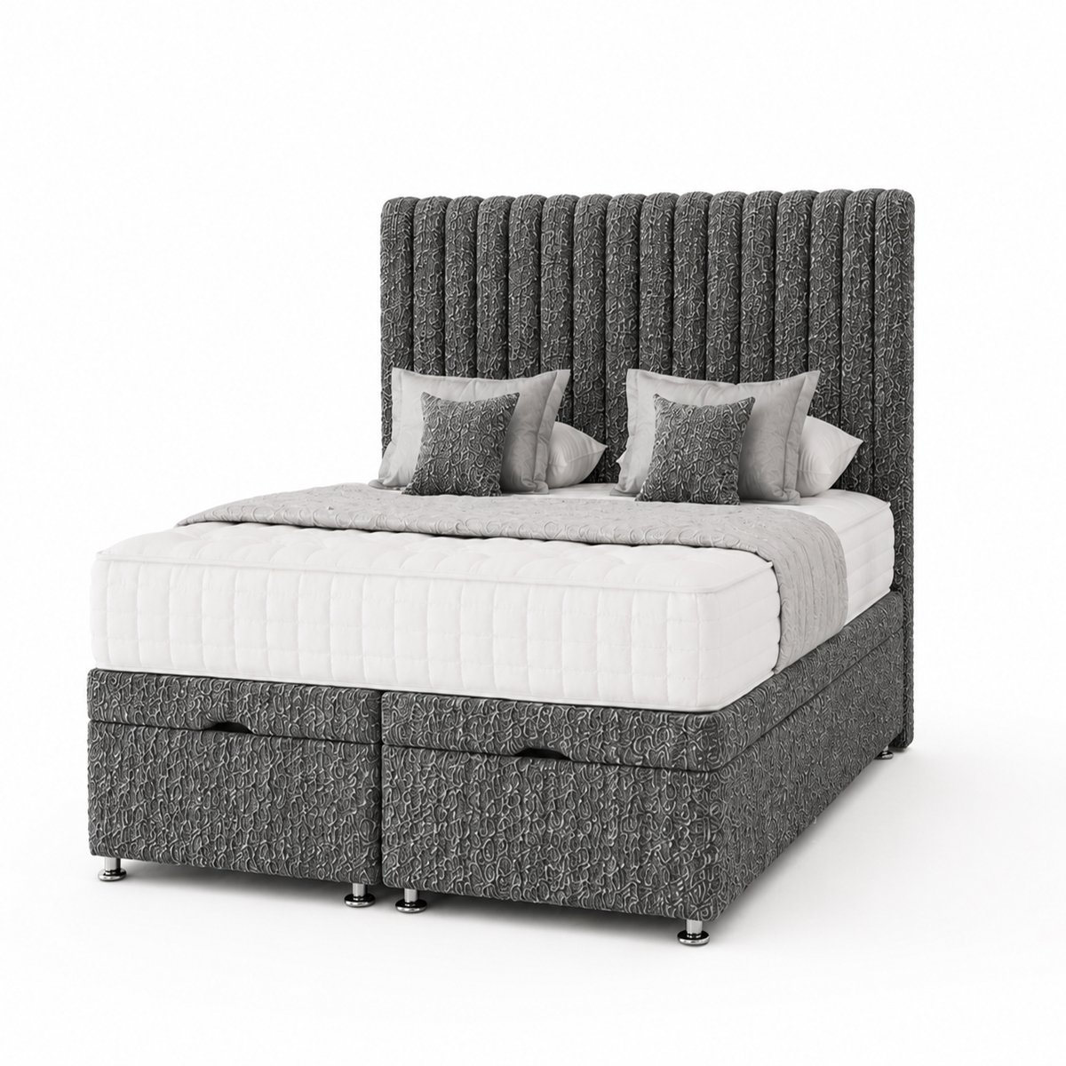 Comfy Deluxe Apollo 5ft King Size End Lift Ottoman Bed Set -  Grey