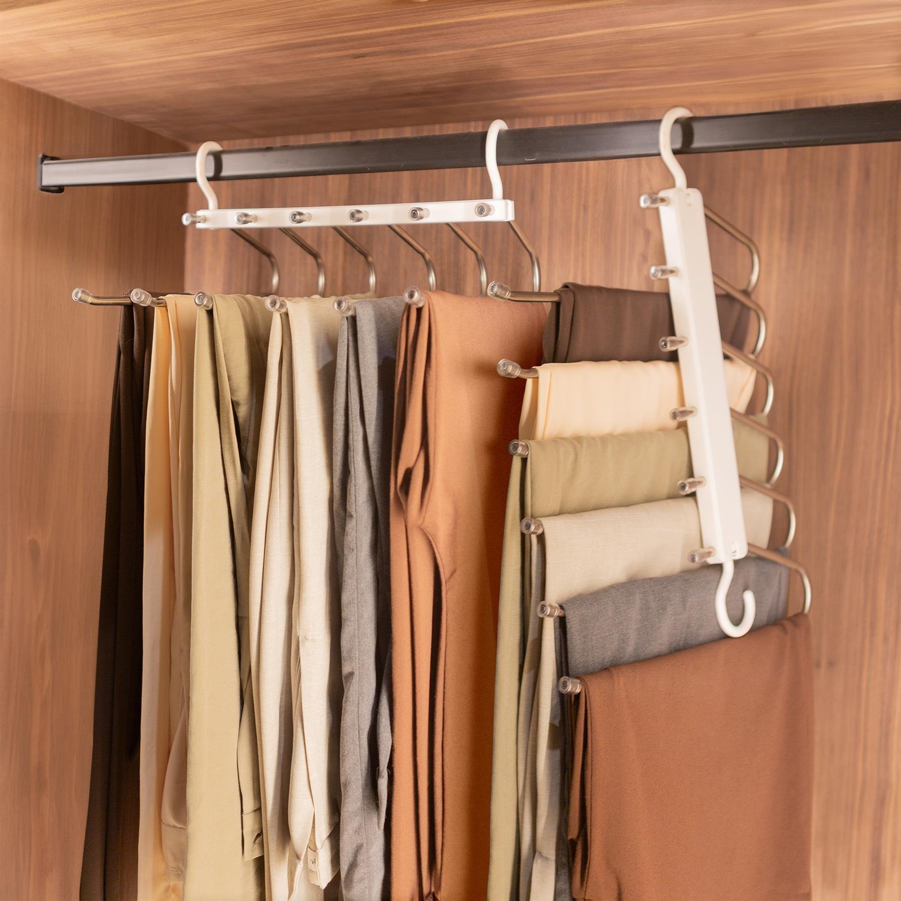 Harbour Housewares Space-Saving Trouser Hangers - 6-in-1 - White - Pack of 2
