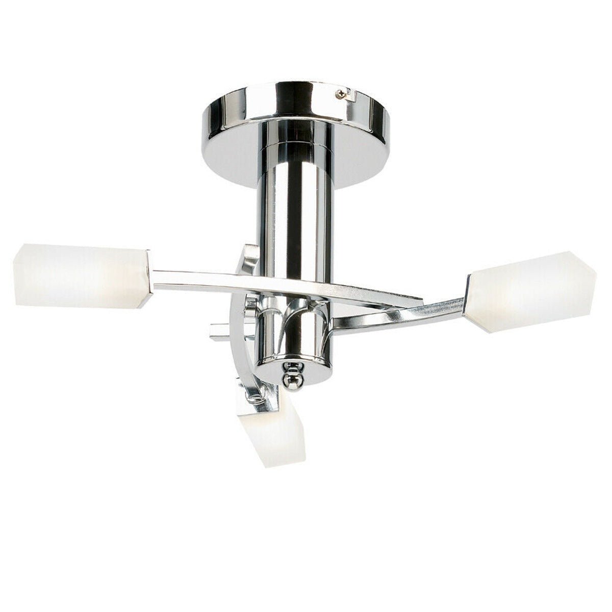 Loops Direct 40cm Diameter Steel and Glass Semi Flush Ceiling Light - Chrome