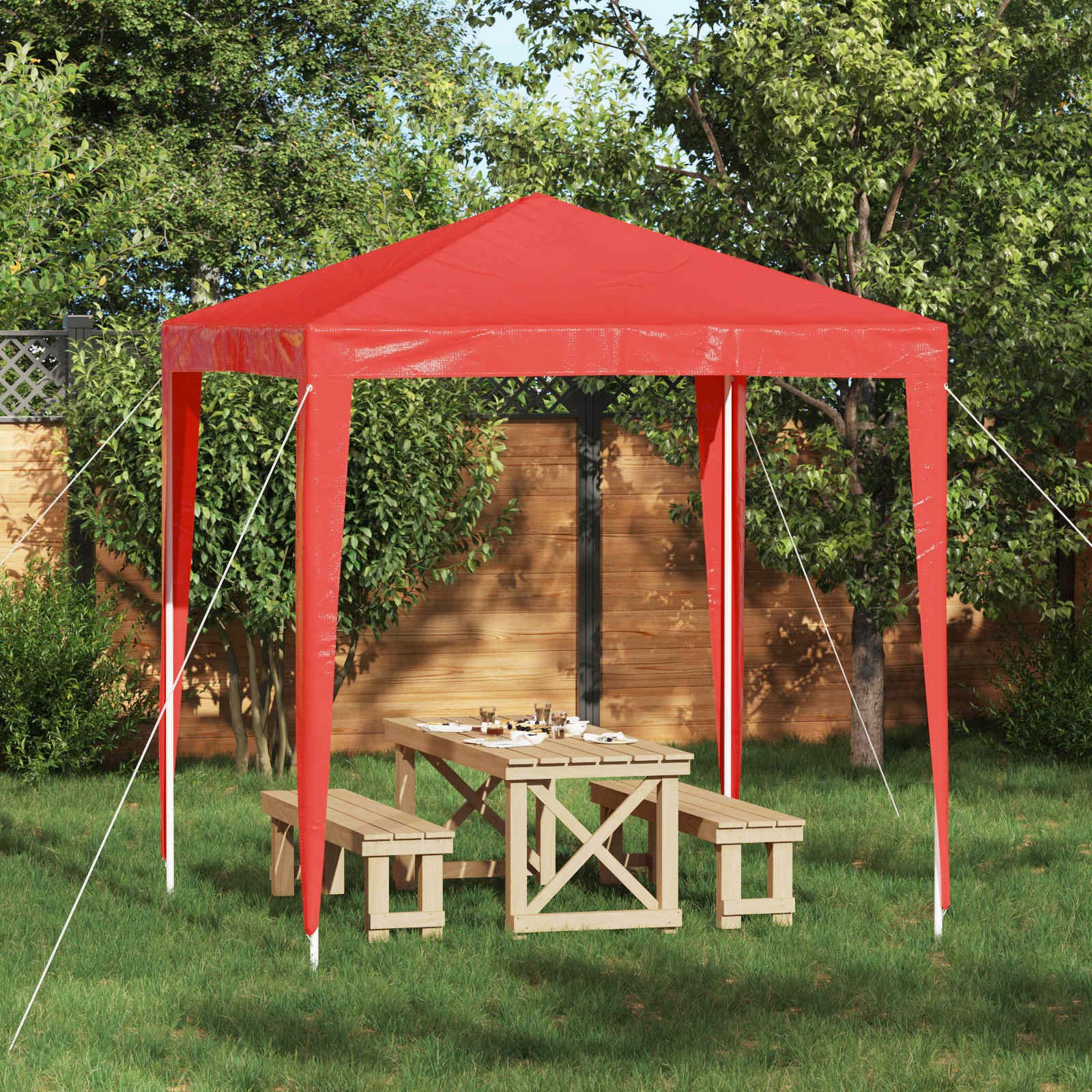Walplus 200 x 200 x 240 cm PE Steel Frame Garden Party Tent - Red
