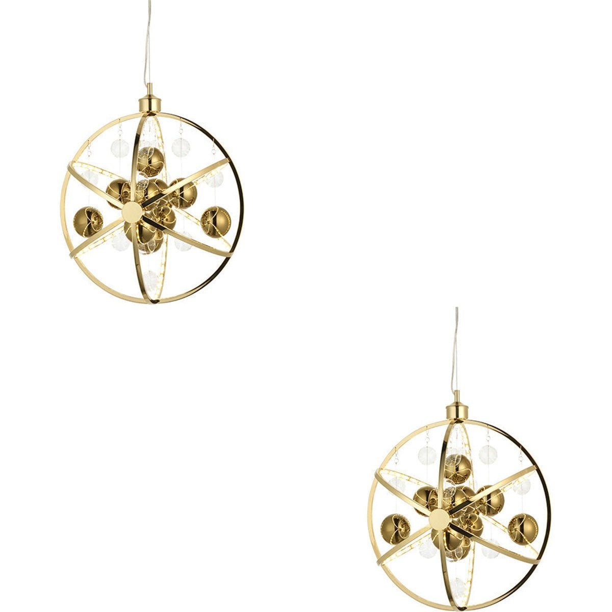 Loops Direct Set of 2 Hanging Ceiling Pendant Light - Gold Effect Plate