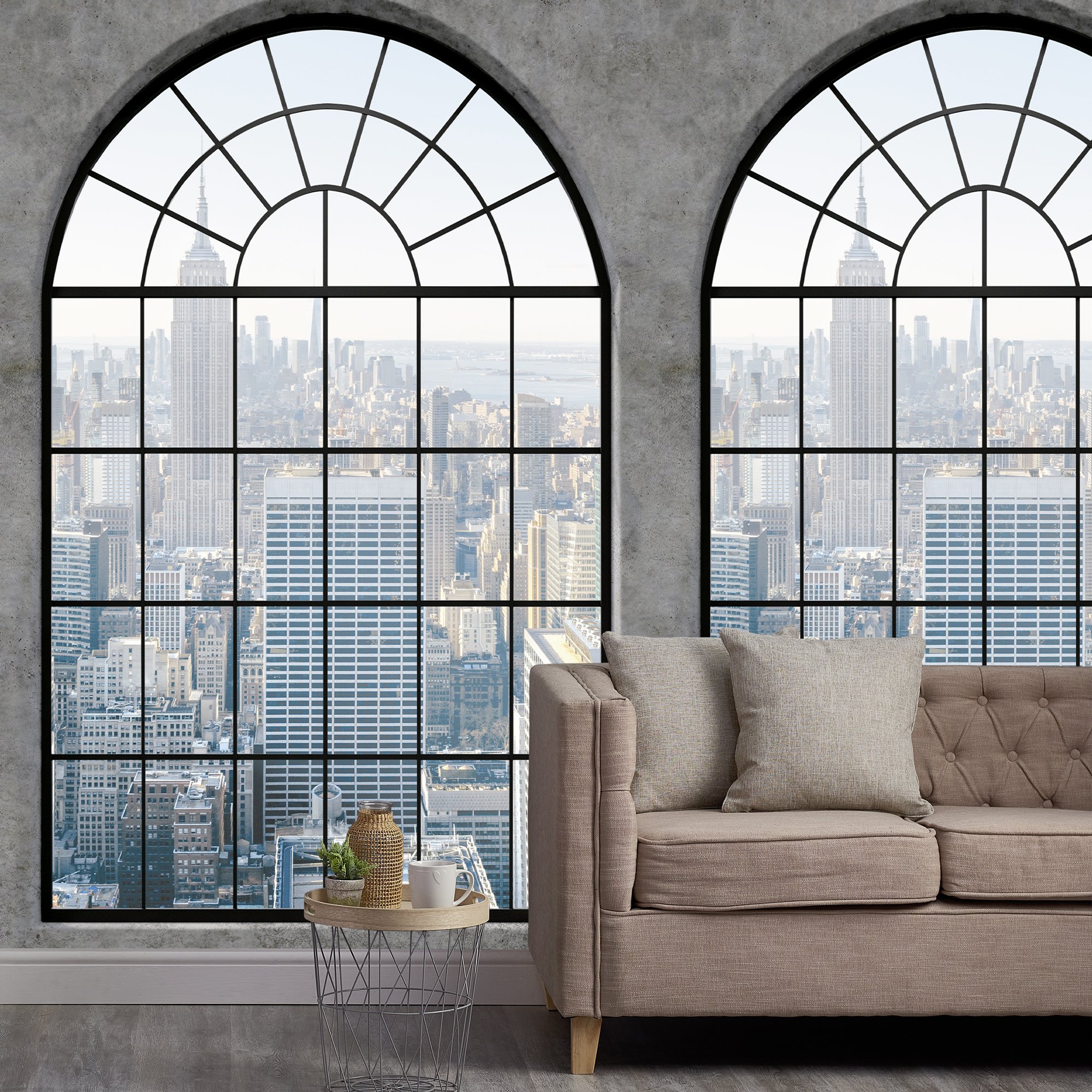 Grandeco City Window 3 Lane Repeatable Textured Wallpaper Mural  - Grey