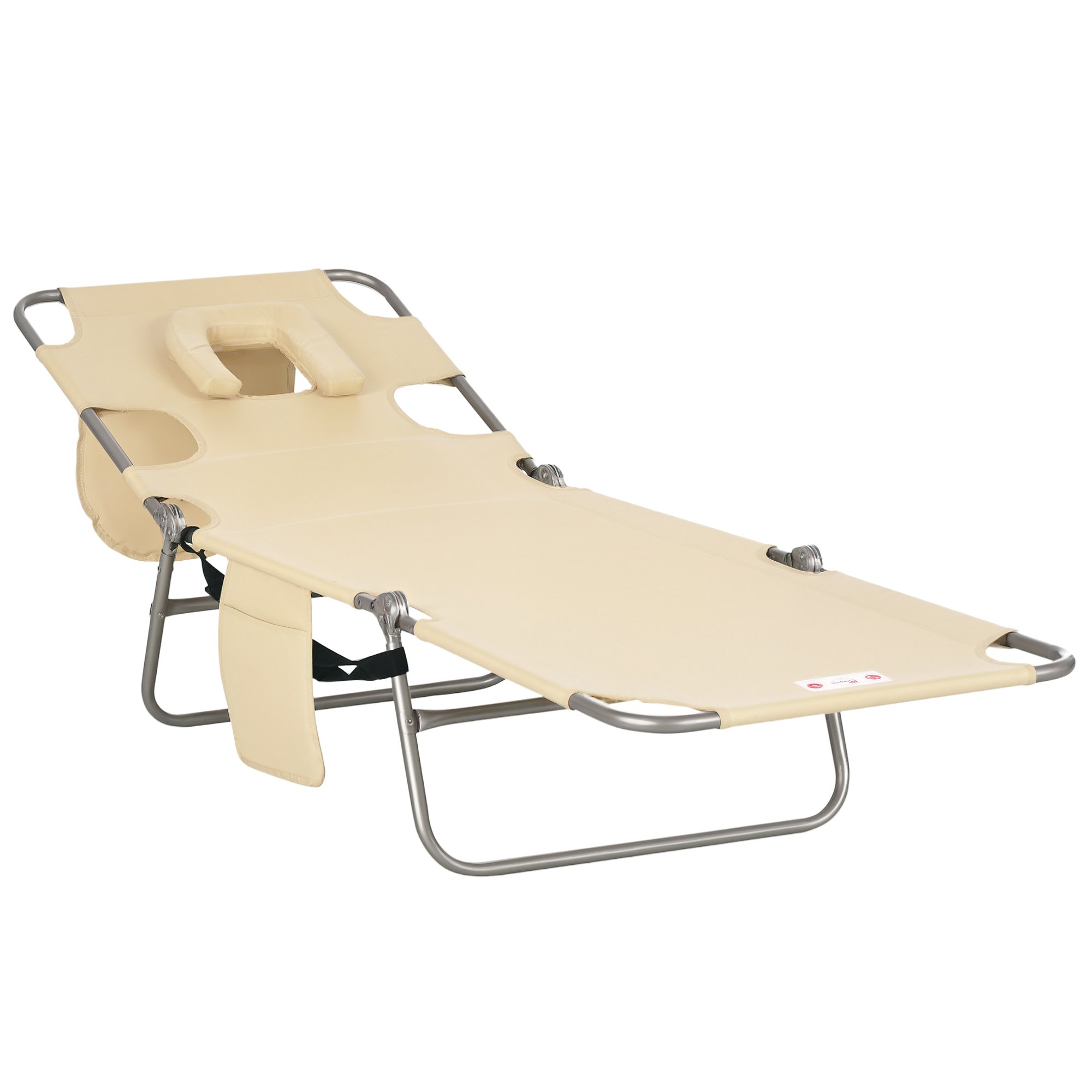 Outsunny Foldable Garden Sun Lounger with Reading Hole - Beige