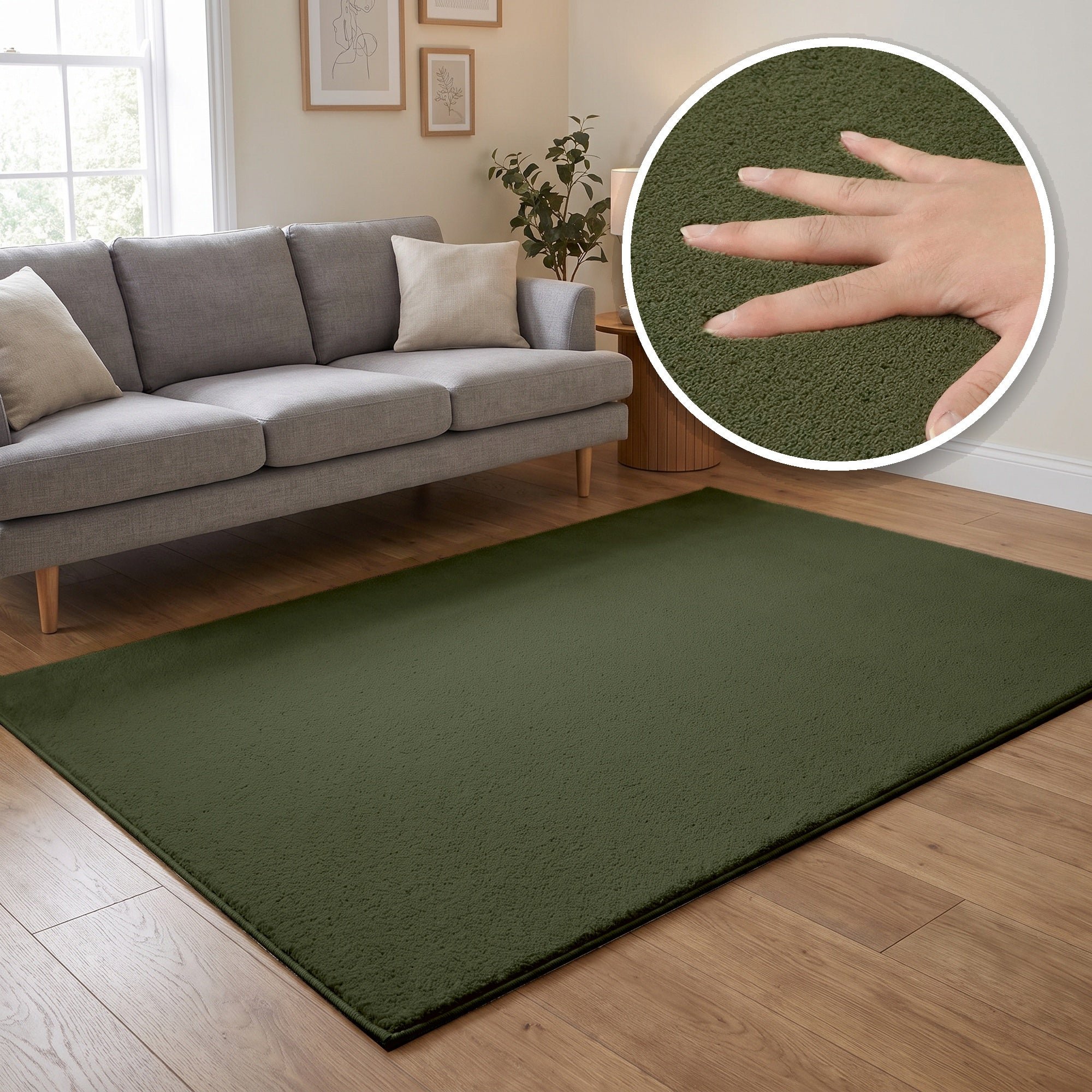 The Rugs Olive Green Washmellow Plain Washable Non Slip Rug - 50 x 80cm